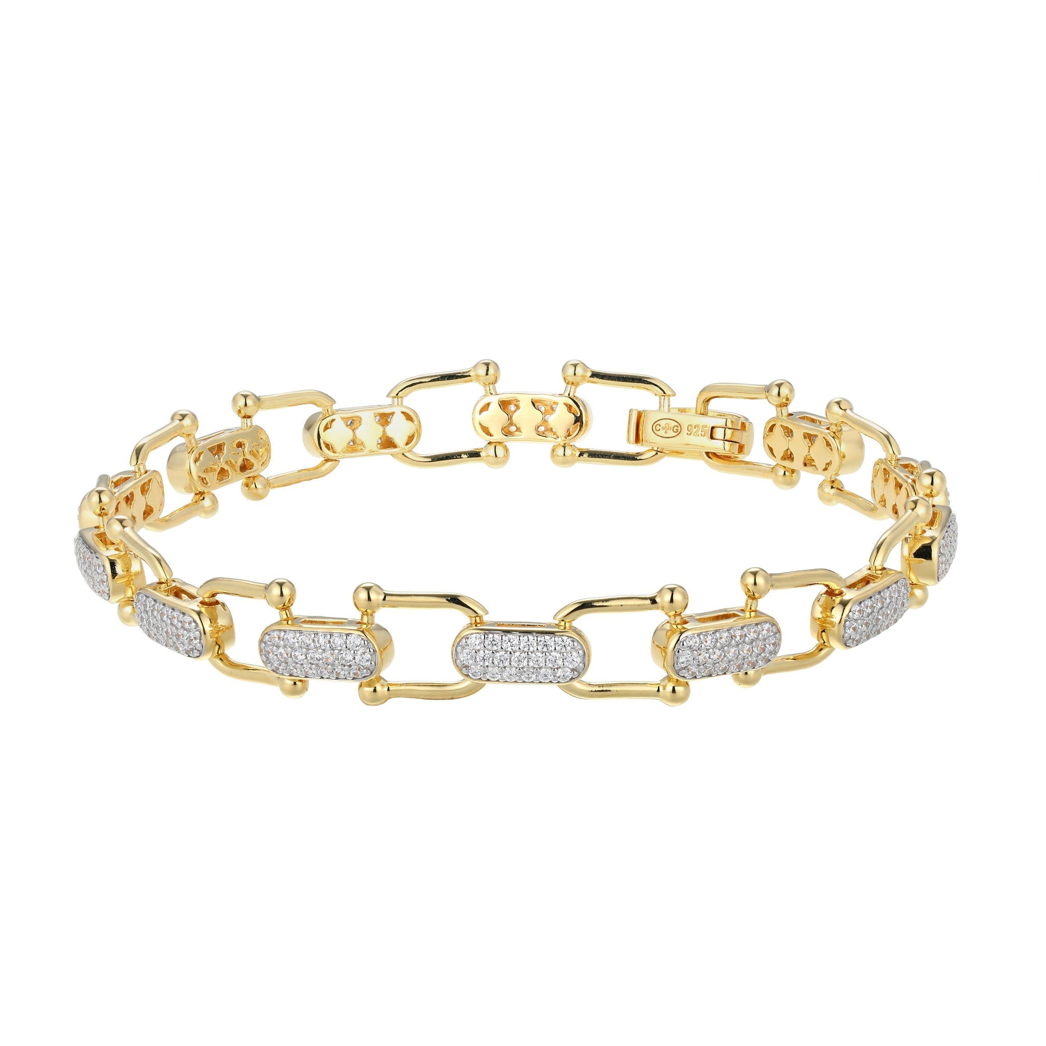 Reimagining The Linked Trend, This Bracelet Features Gold-Finished Links Spaced By Sparkling Cubic Zirconia, Creating A Modern Design That Catches The Eye While Maintaining Subtle Elegance. Effortlessly Layers With Other Bracelets.