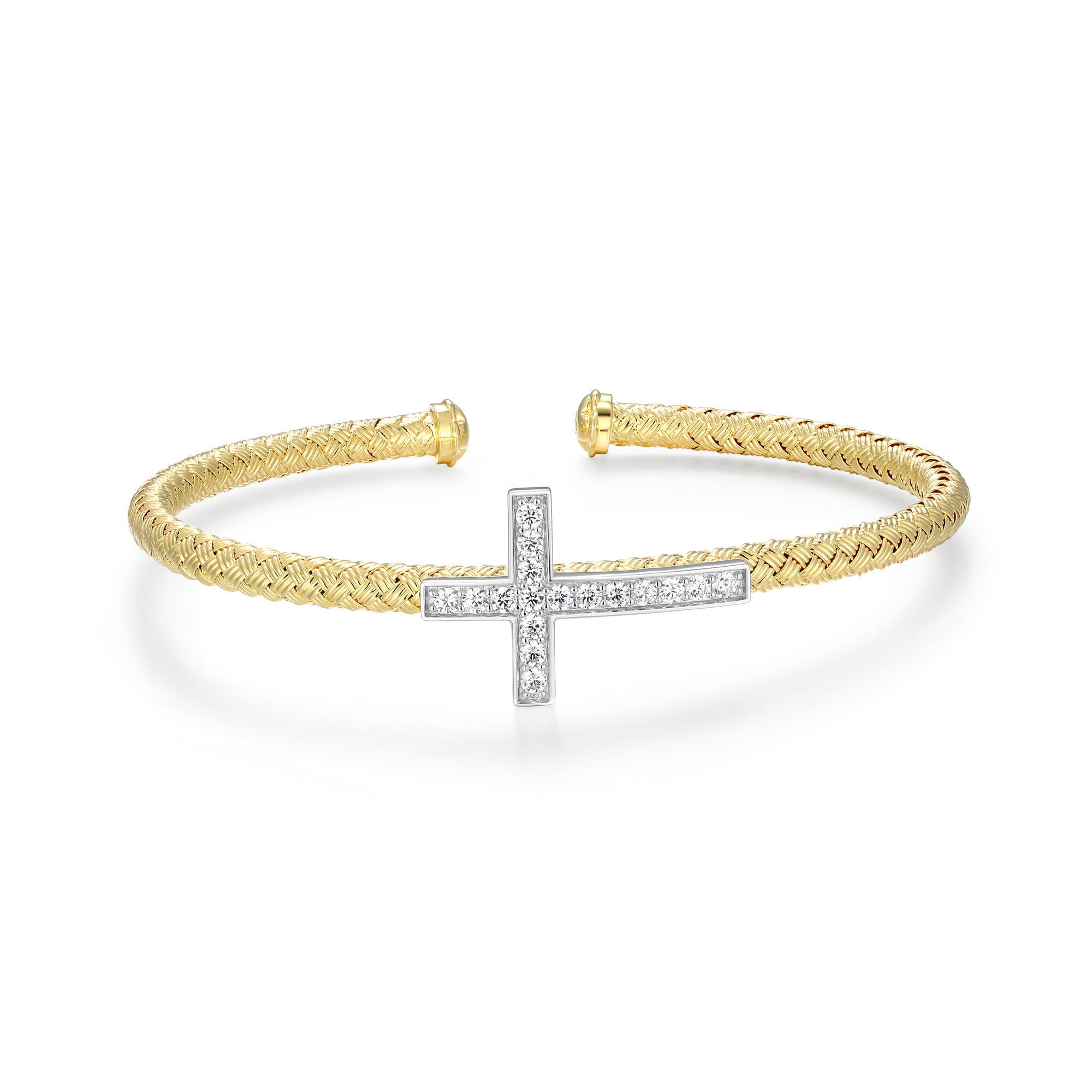 Sterling Silver Yellow Gold And Rhodium Plated Cuff With White Cz Inside 60X50Mm