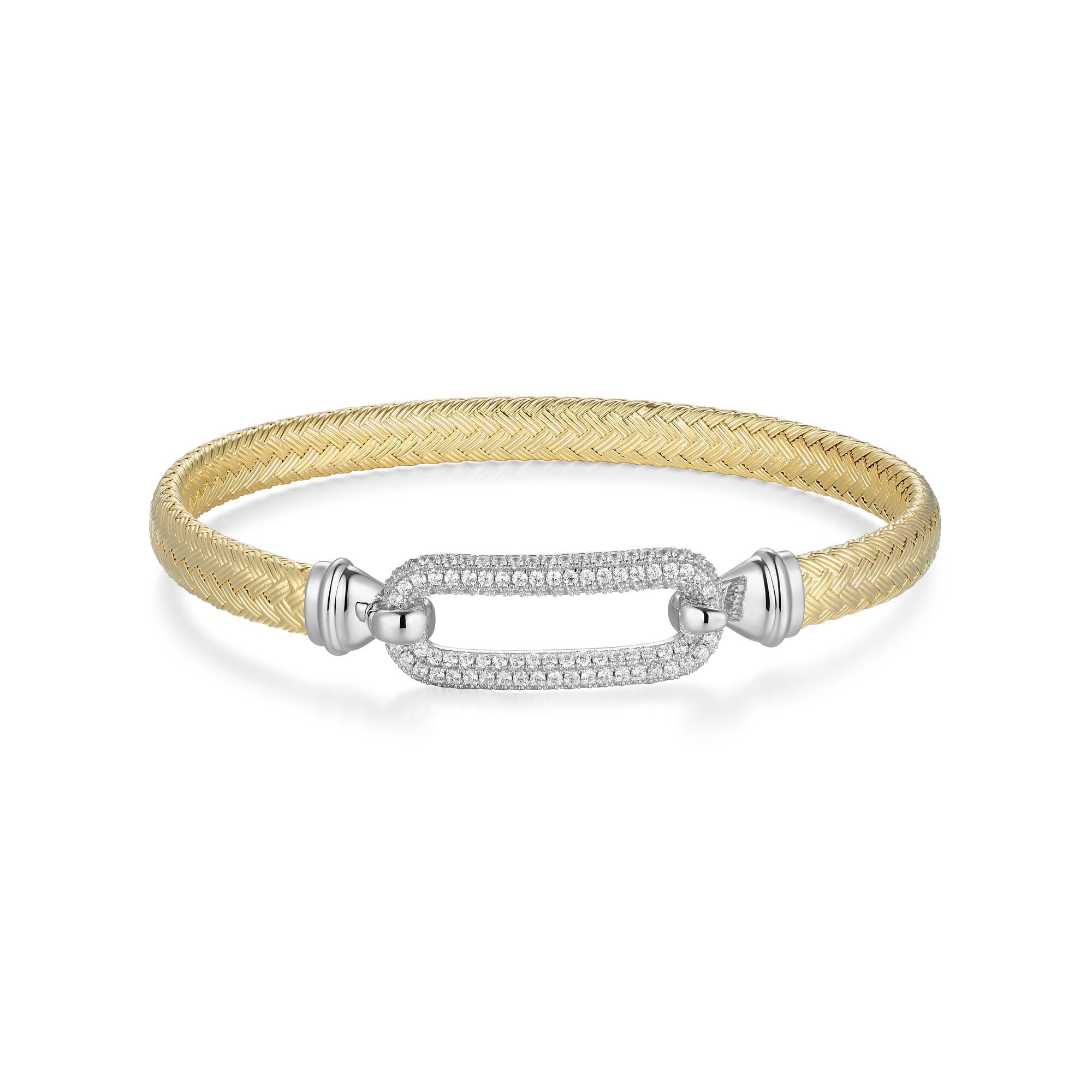 Sterling Silver Yellow Gold And Rhodium Plated Bangle With White Cz Inside 60X50Mm