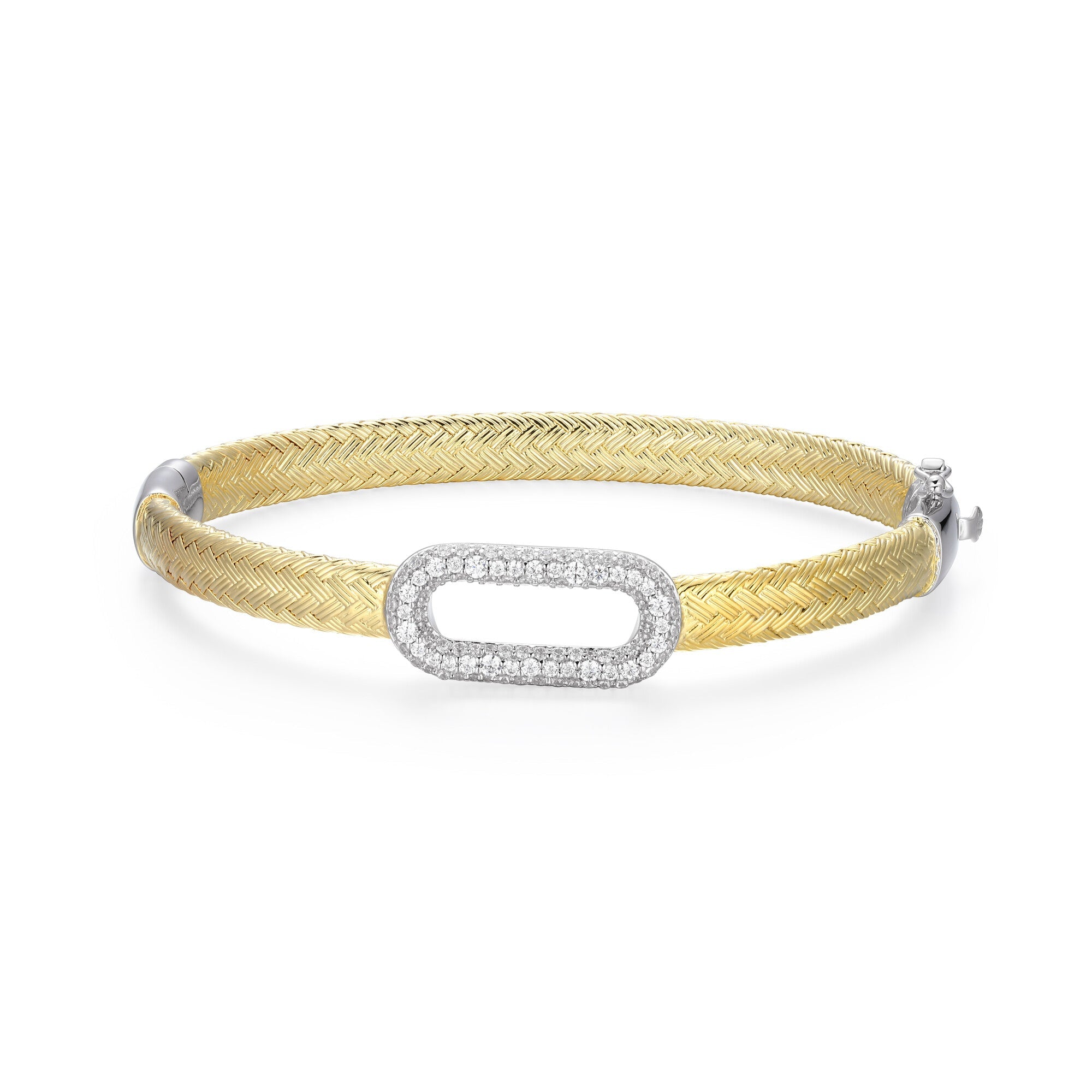 Sterling Silver Yellow Gold And Rhodium Plated Bangle With White Cz Inside 60X50Mm