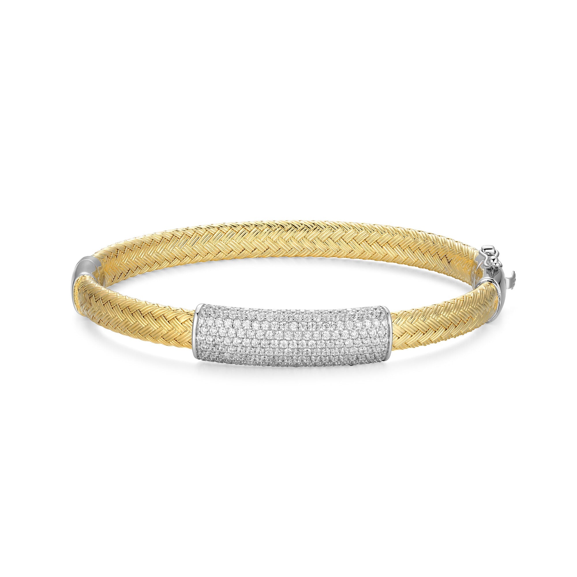 Sterling Silver Yellow Gold And Rhodium Plated Bangle With White Cz Inside 60X50Mm
