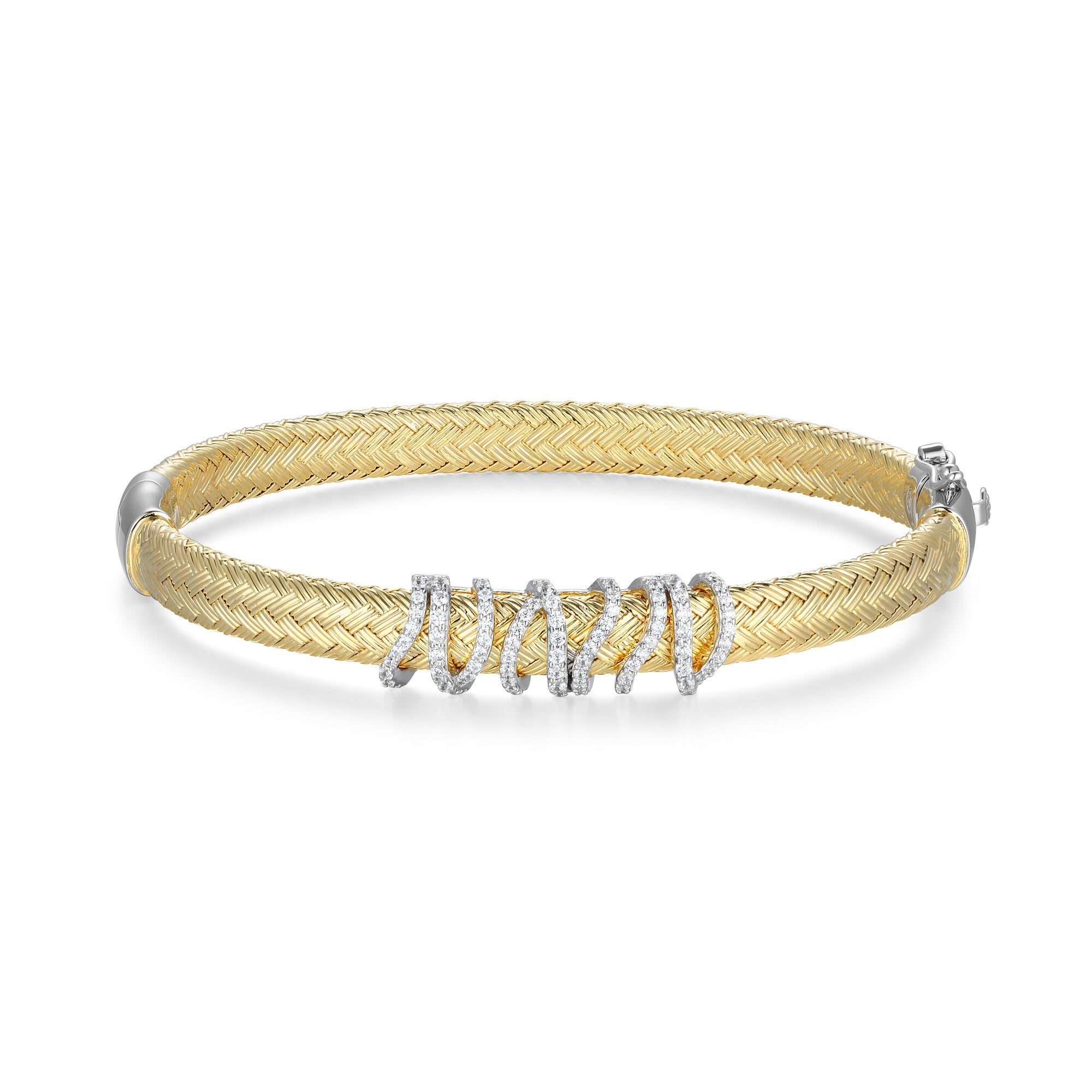 Sterling Silver Yellow Gold And Rhodium Plated Bangle With White Cz Inside 60X50Mm