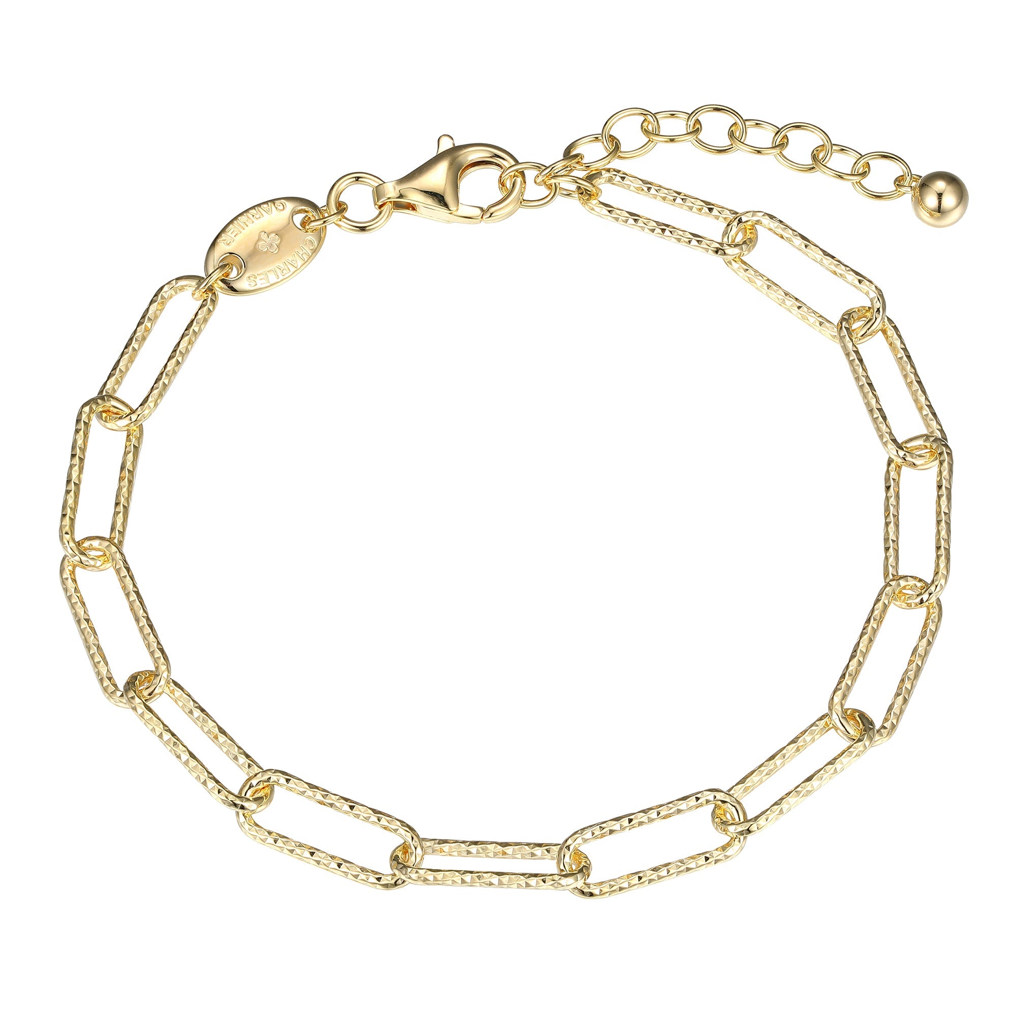 Sterling Silver Bracelet Made With Diamond Cut Paperclip Chain (5Mm), Measures 6.75" Long, Plus 1.25" Extender For Adjustable Length, 18K Yellow Gold Finish