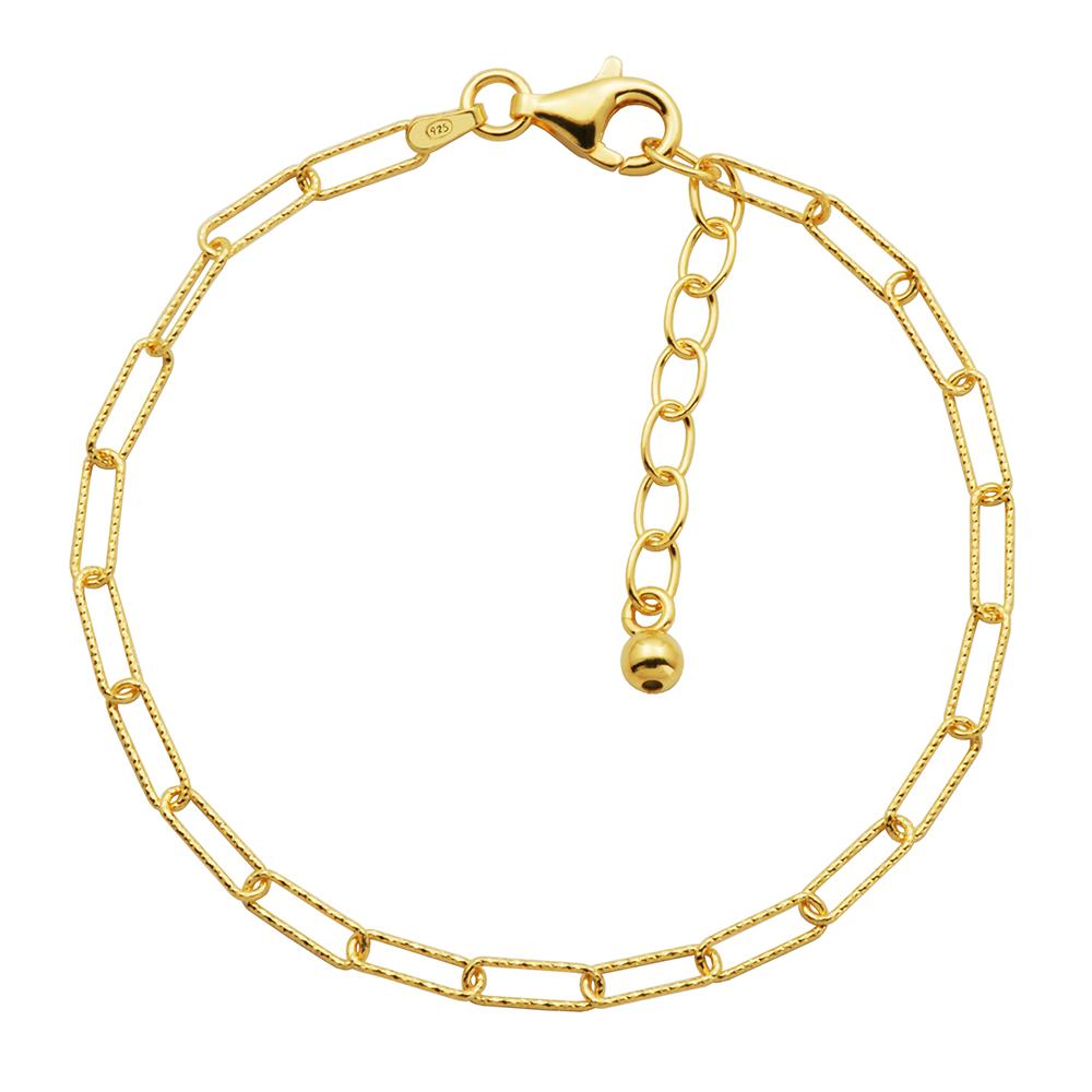 Sterling Silver Bracelet Made With Diamond Cut Paperclip Chain (3Mm), Measures 6.75" Long, Plus 1.25" Extender For Adjustable Length, 18K Yellow Gold Finish