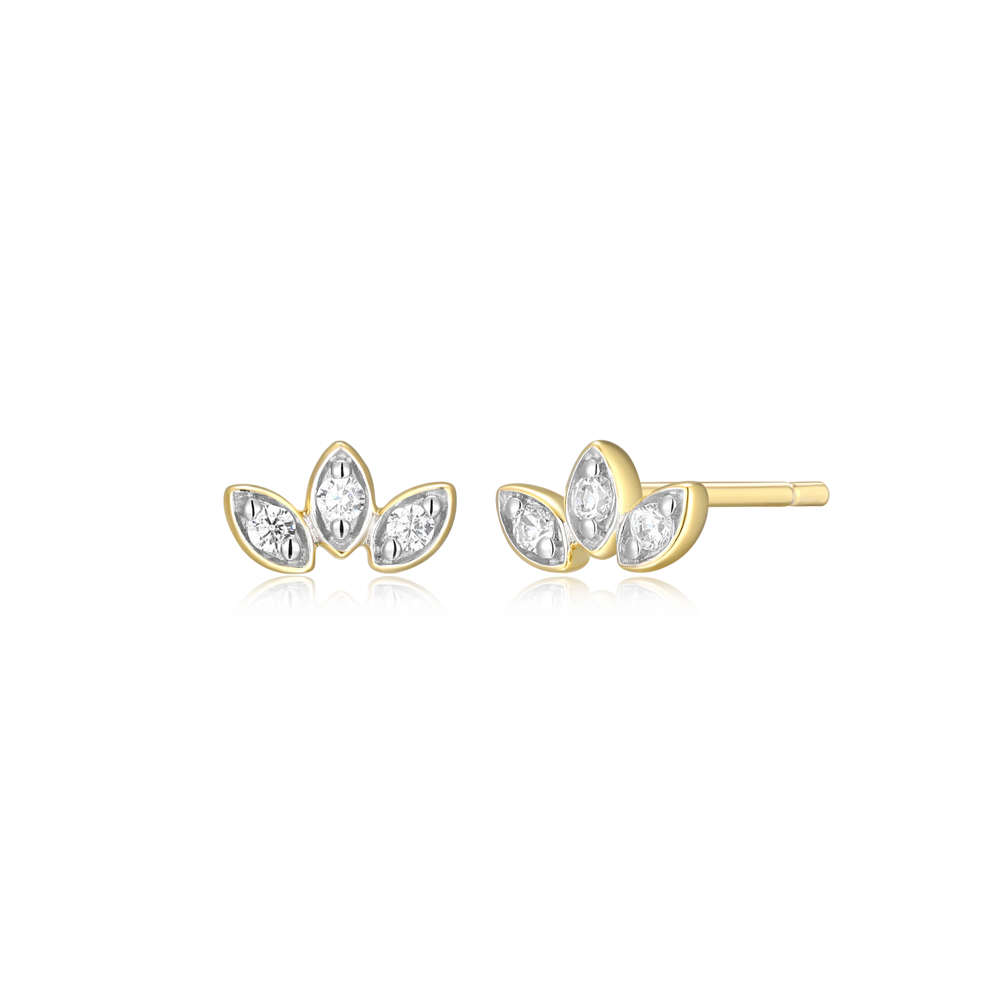 BE0026Y - Triple Marquis Stud Earrings in 14K Yellow Gold-Plated Sterling Silver