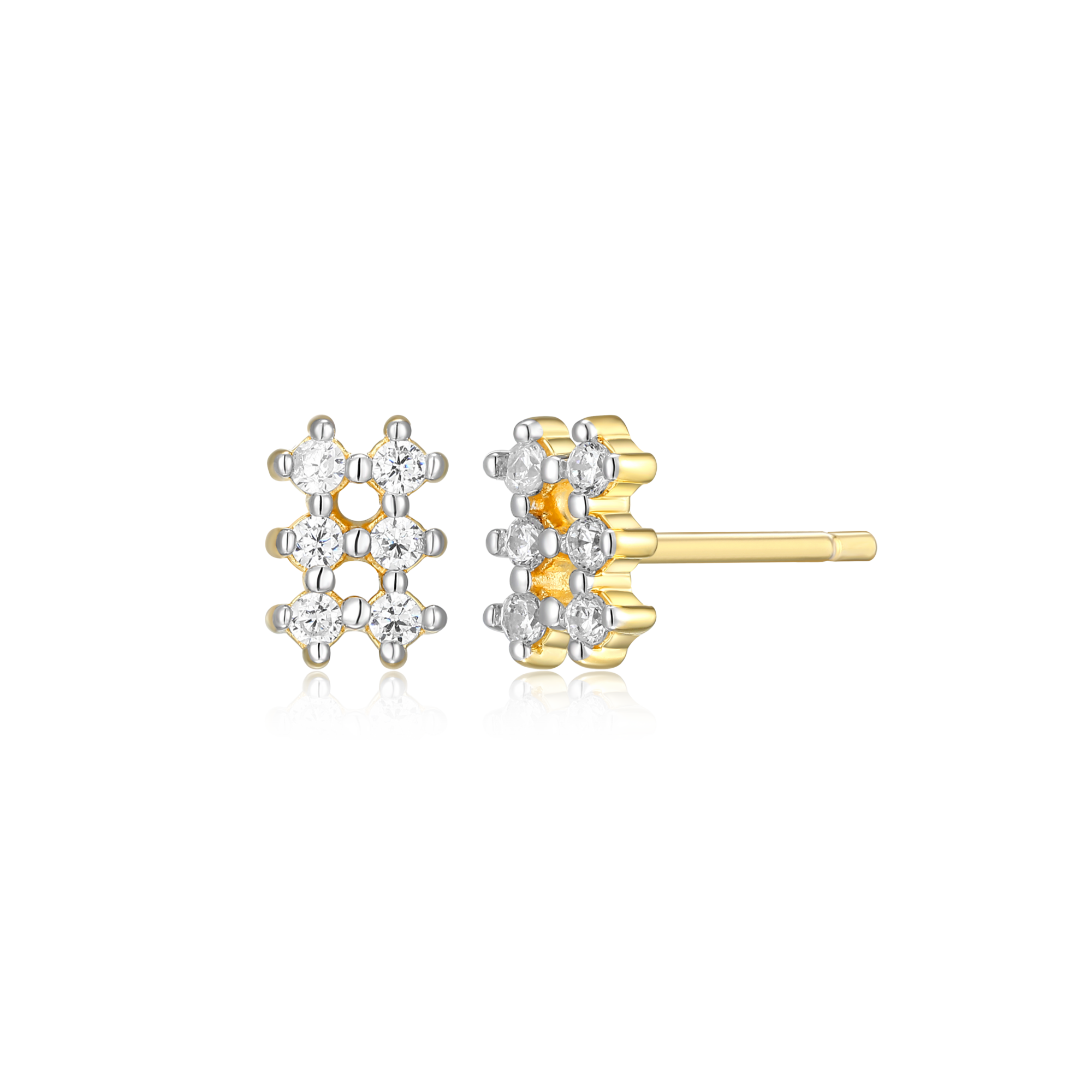 BE0055Y - Grid Stud Earrings in 14K Yellow Gold-Plated Sterling Silver