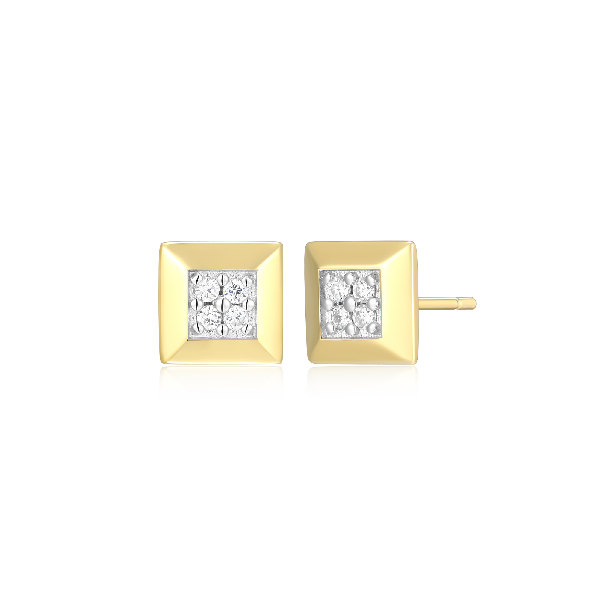 BE0056Y - Tile Pave Stud Earrings in 14K Yellow Gold-Plated Sterling Silver