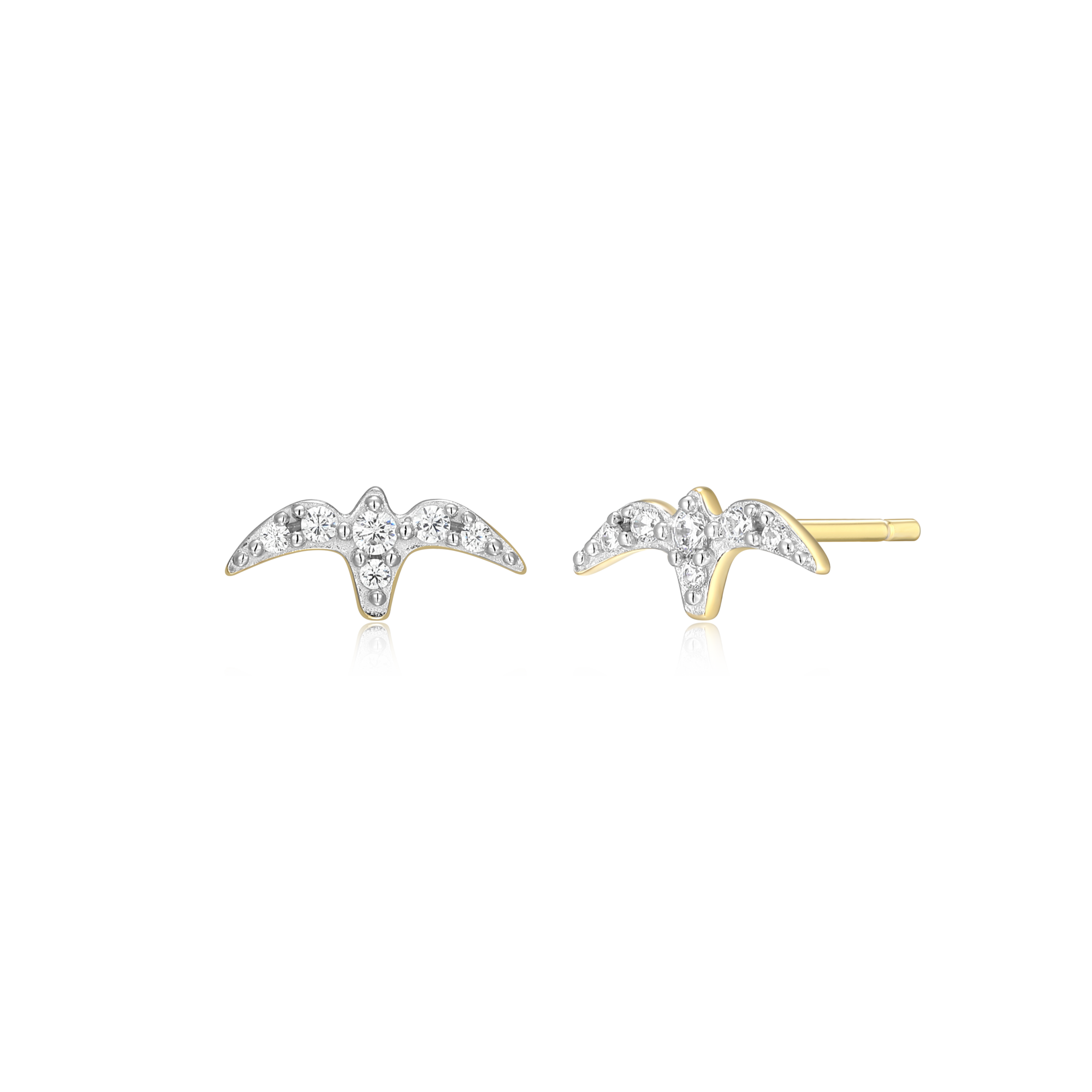 BE0037Y - Bird Stud Earrings in 14K Yellow Gold-Plated Sterling Silver