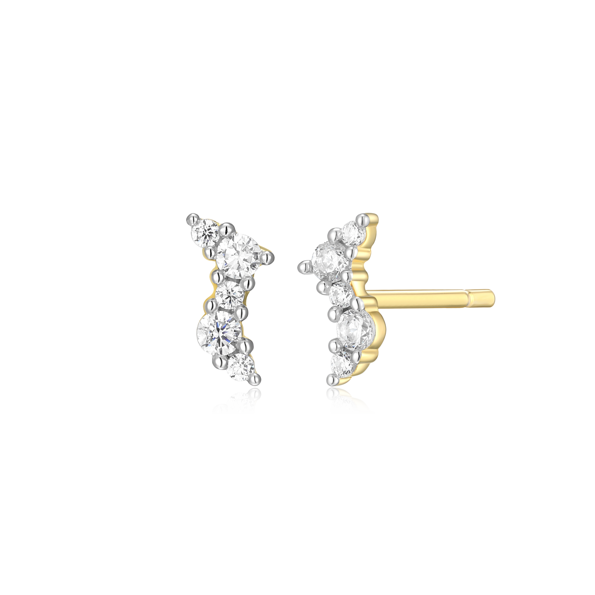 BE0068Y - Scattered Lab-Created Diamond Stud Earrings in 14K Yellow Gold-Plated Sterling Silver