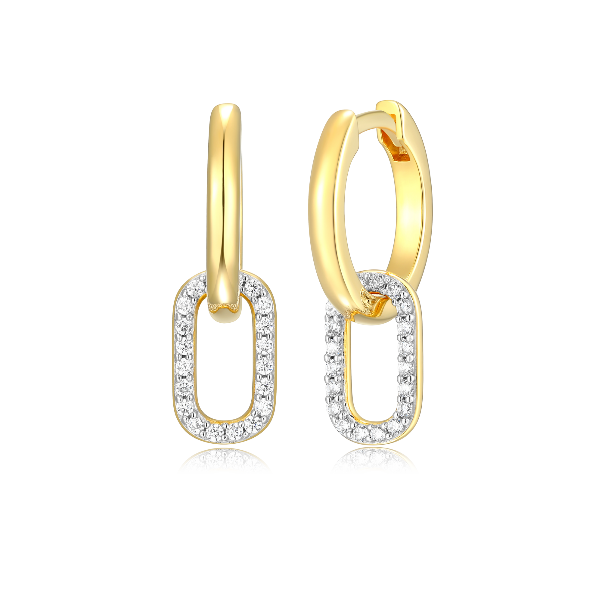BE0081Y - Oval Drop Huggie Earrings in 14K Yellow Gold-Plated Sterling Silver