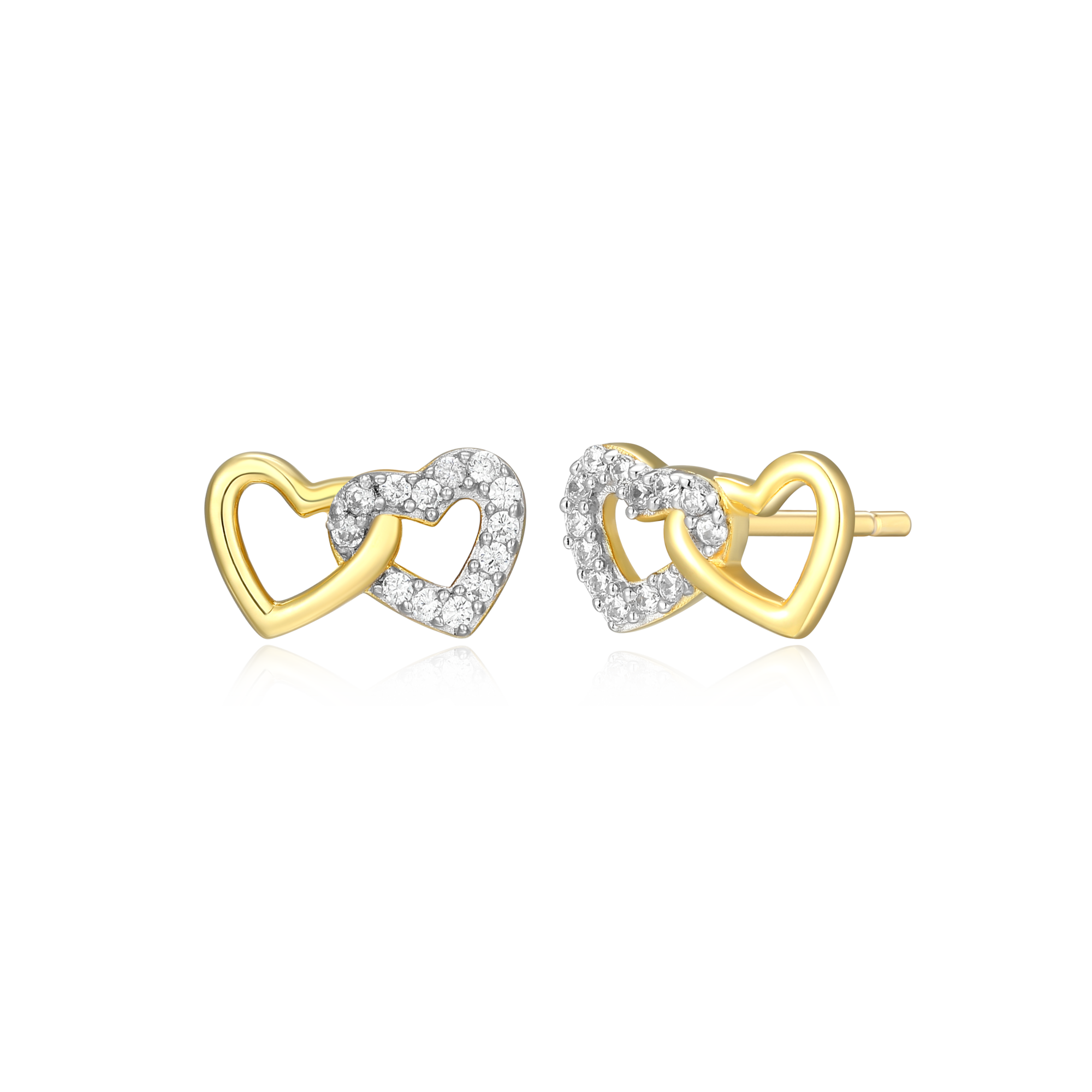 BE0010Y - Open Twin Heart Stud Earrings in 14K Yellow Gold-Plated Sterling Silver