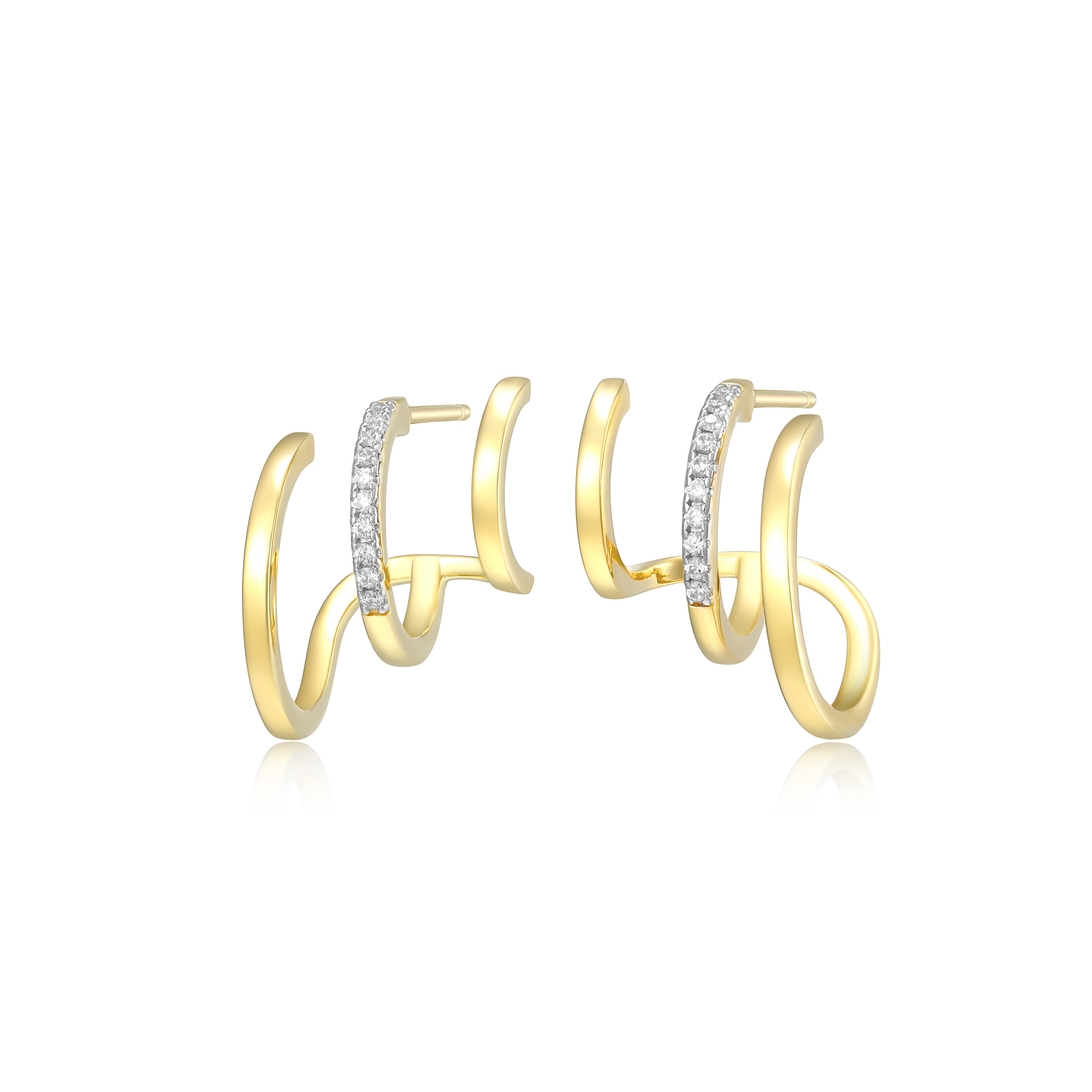 BE0089Y - Multi-Hoop Claw Stud Earrings in 14K Yellow Gold-Plated Sterling Silver