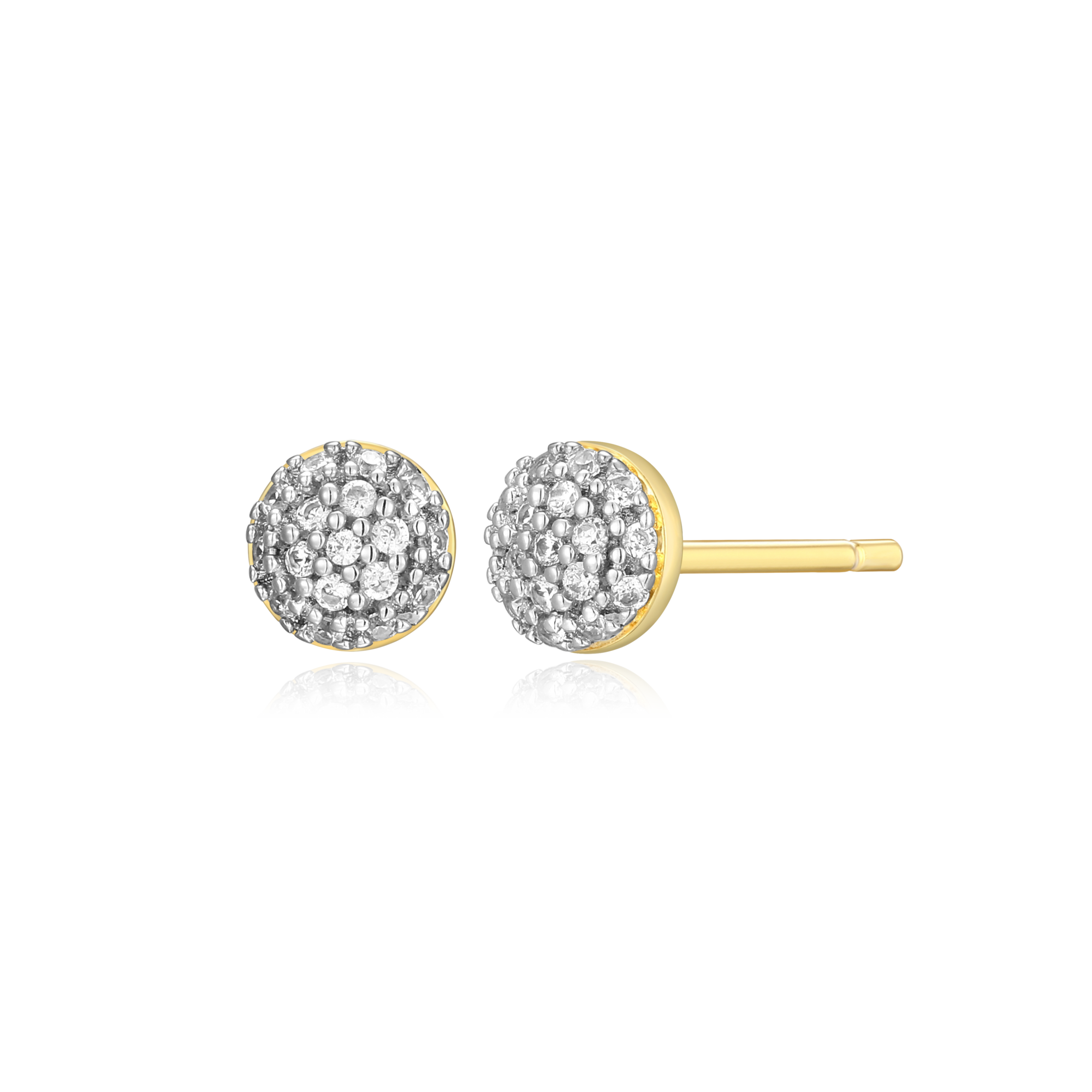 BE0075Y - Round Cluster Stud Earrings in 14K Yellow Gold-Plated Sterling Silver
