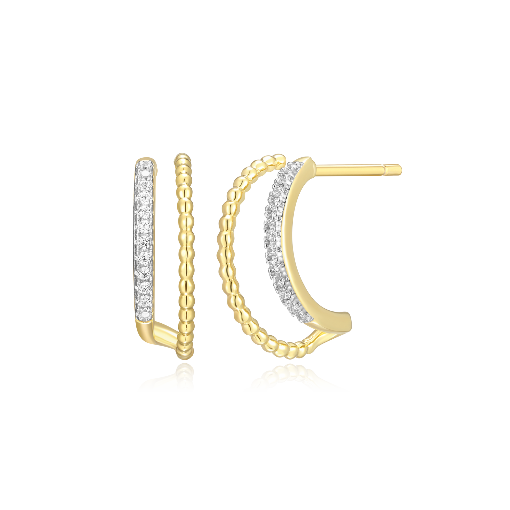 BE0088Y - Rope Multi-Hoop Stud Earrings in 14K Yellow Gold-Plated Sterling Silver