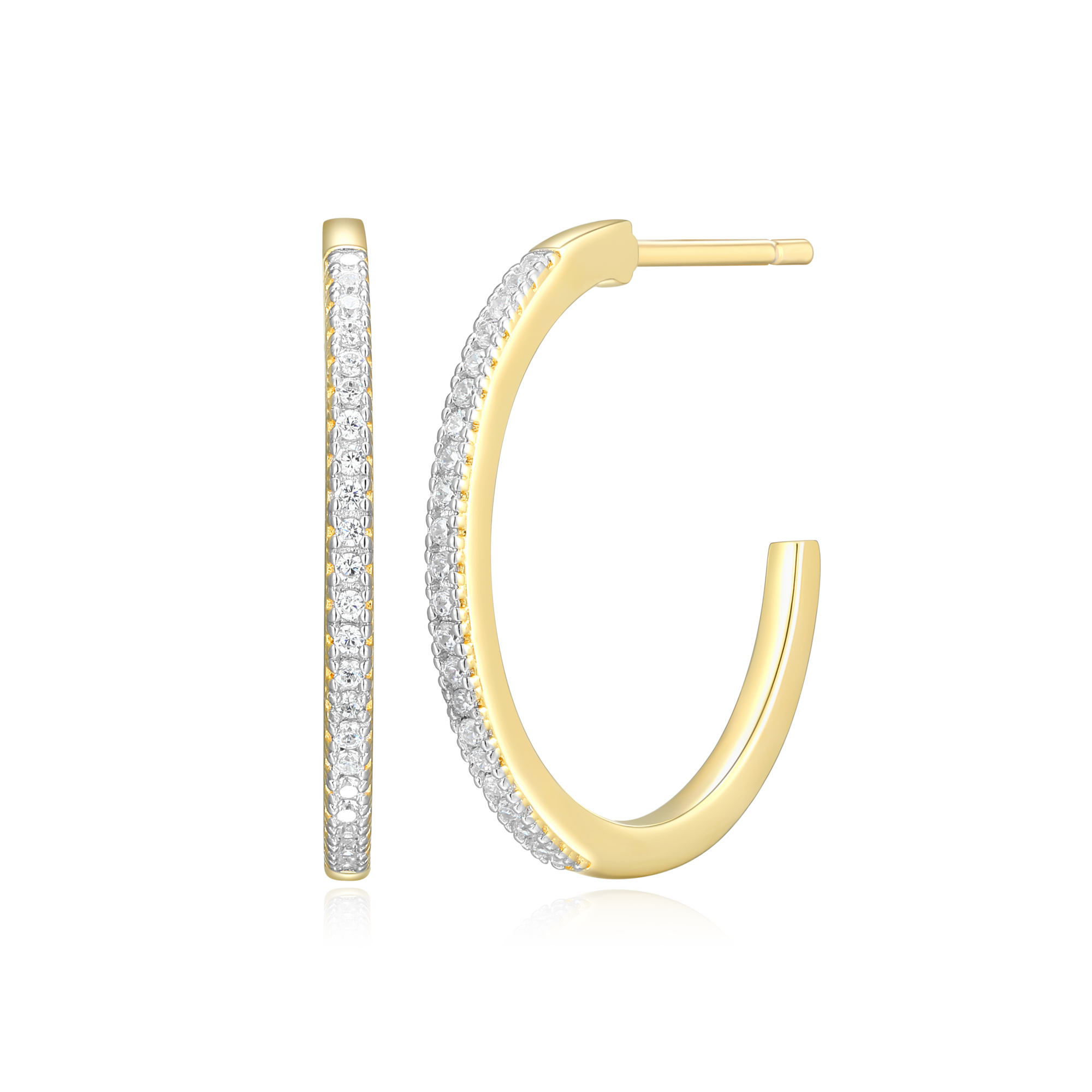 BE0086Y - Large J-Hoop Stud Earrings in 14K Yellow Gold-Plated Sterling Silver