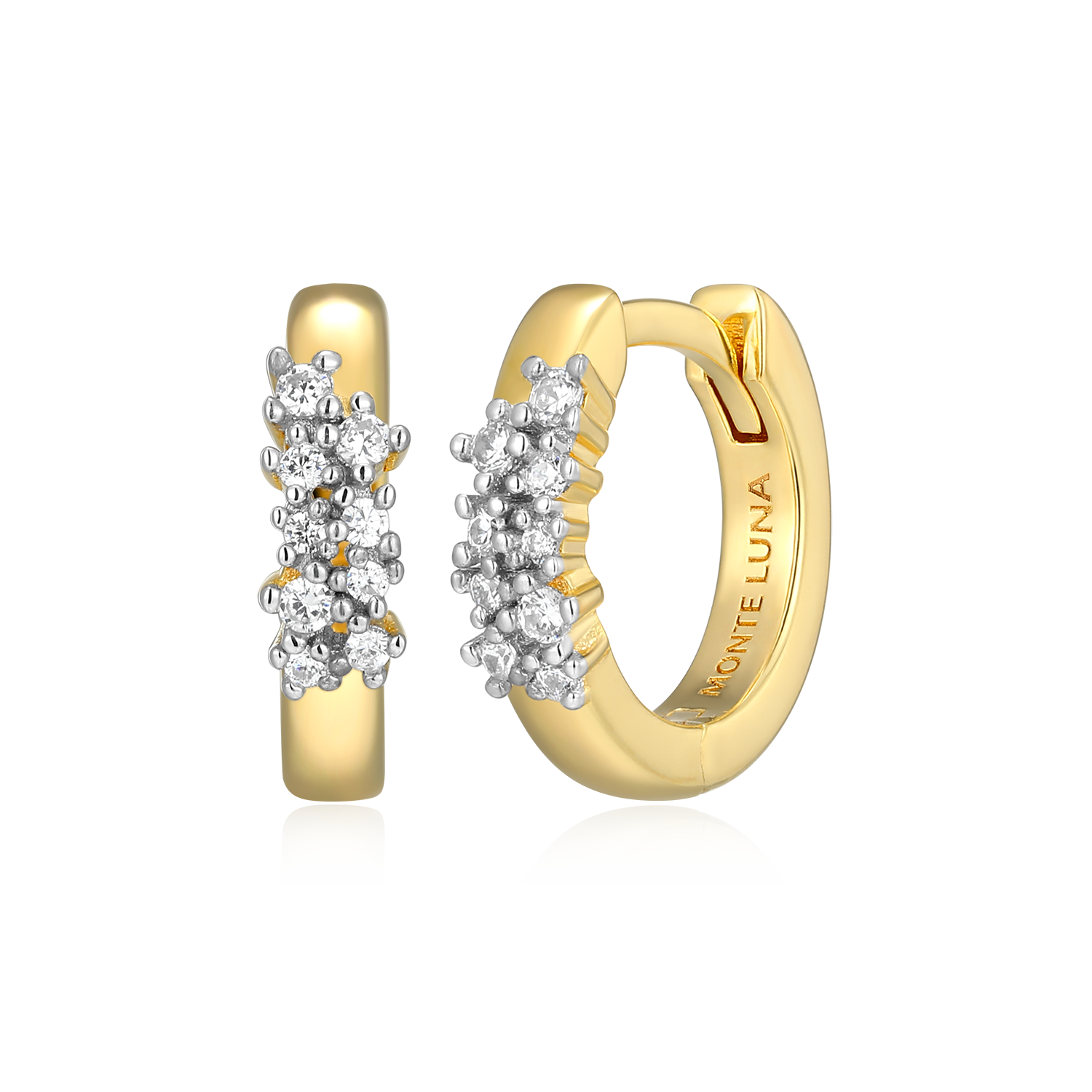 BE0191Y - Scattered Lab-Created Diamond Huggie Earrings in 14K Gold & Rhodium-Plated Sterling Silver