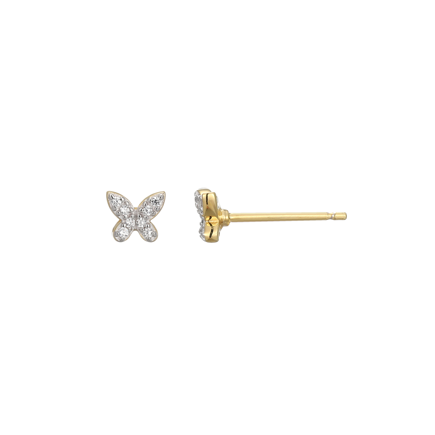 BE0185Y - Petite Pave Butterfly Lab-Created Diamond Stud Earrings in 14K Gold & Rhodium-Plated Sterling Silver