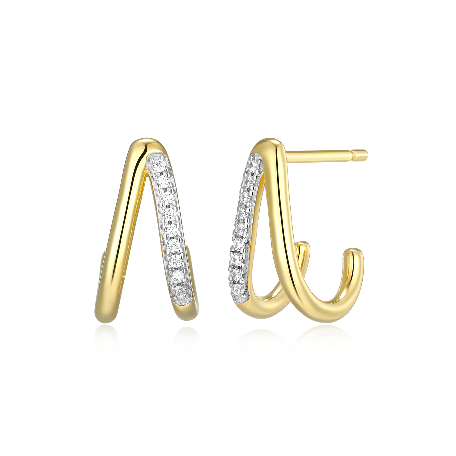 BE0177Y - Split Hoop Lab-Created Diamond Huggie Earrings in 14K Gold & Rhodium-Plated Sterling Silver
