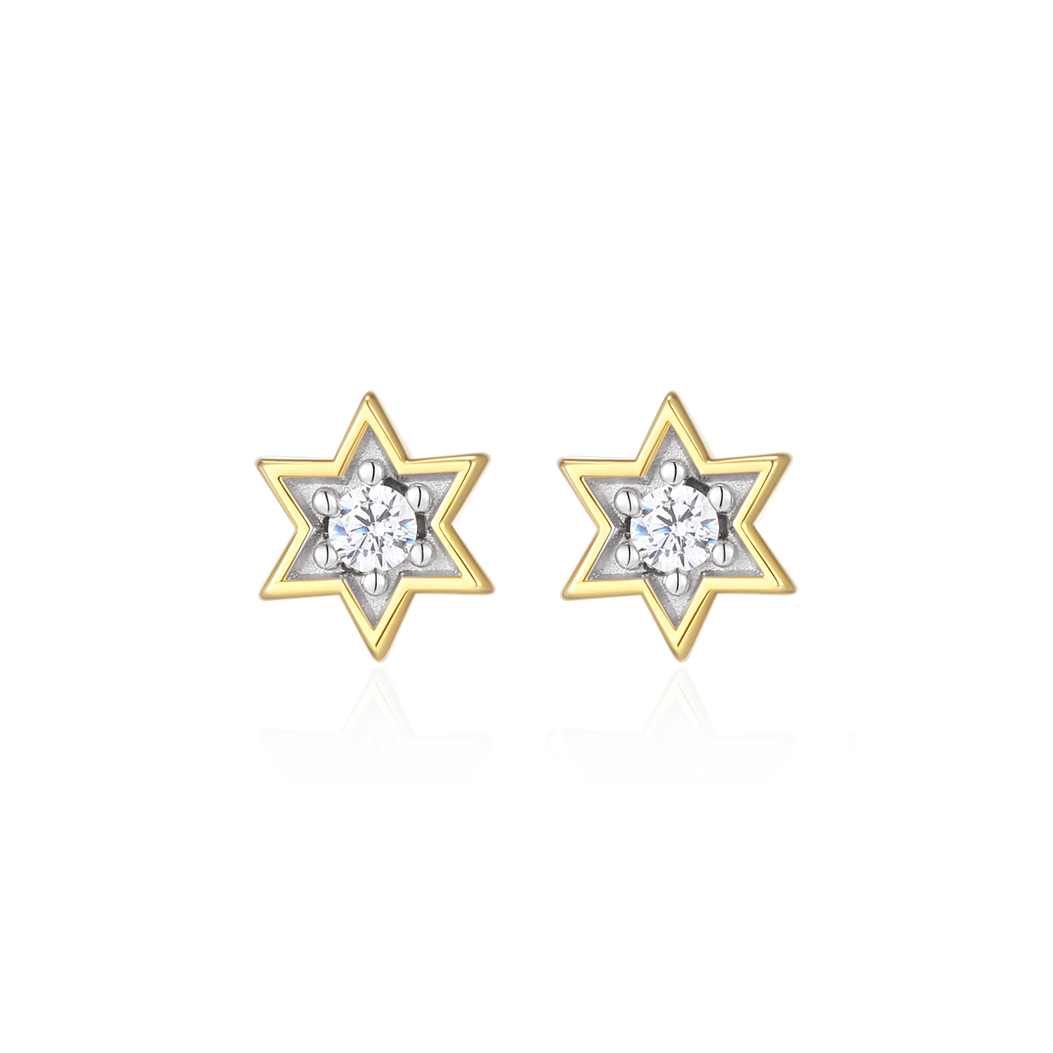 BE0211Y - Star of David Lab-Created Diamond Stud Earrings in 14K Yellow Gold-Plated Sterling Silver