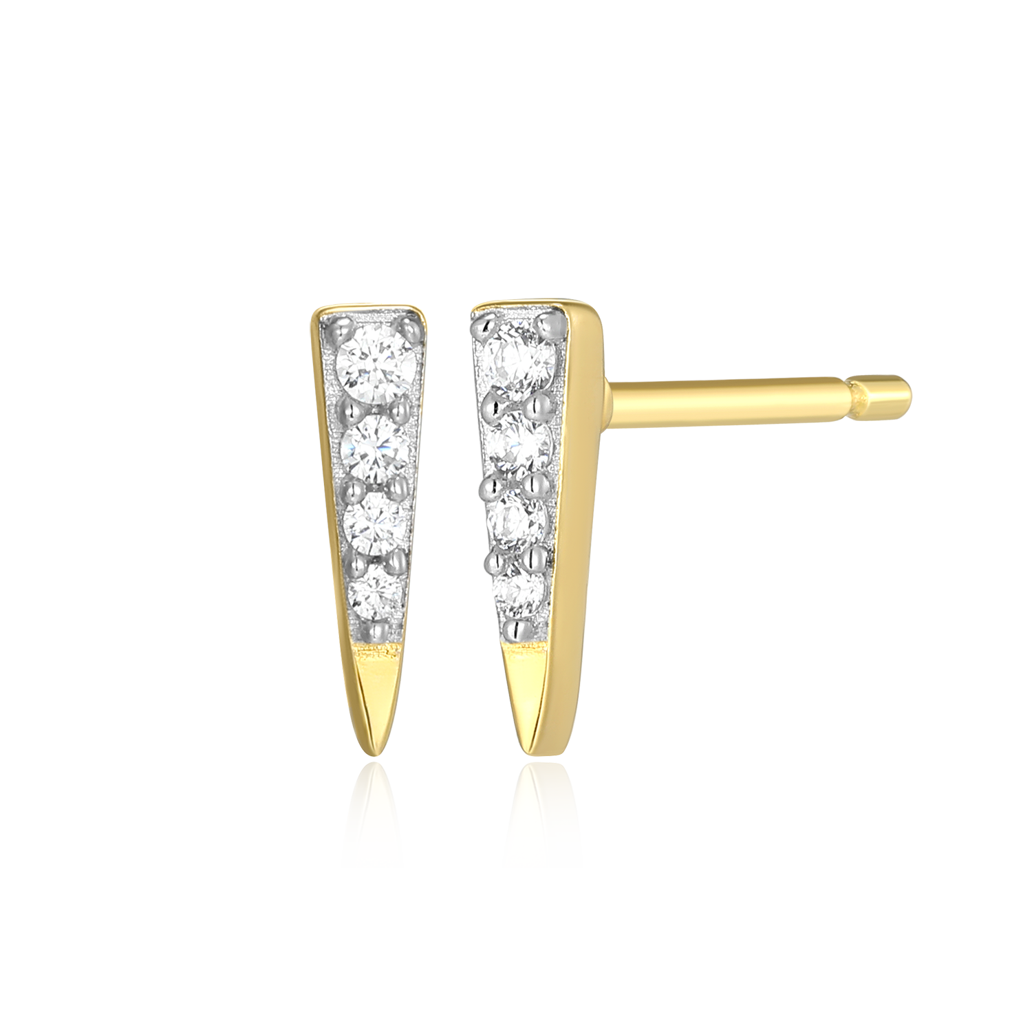 BE0190Y - Pave Dagger Lab-Created Diamond Stud Earrings in 14K Gold & Rhodium-Plated Sterling Silver