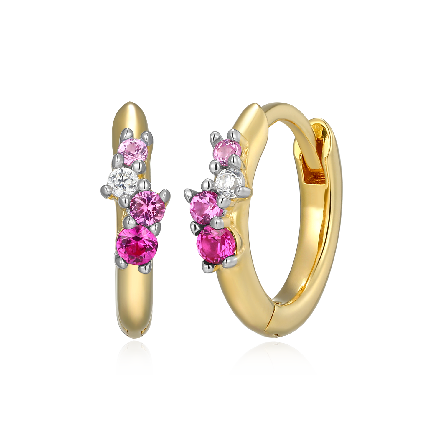BE0199Y - Scattered Ombre Lab-Created Ruby & Diamond Huggie Earrings in 14K Gold & Rhodium-Plated Sterling Silver