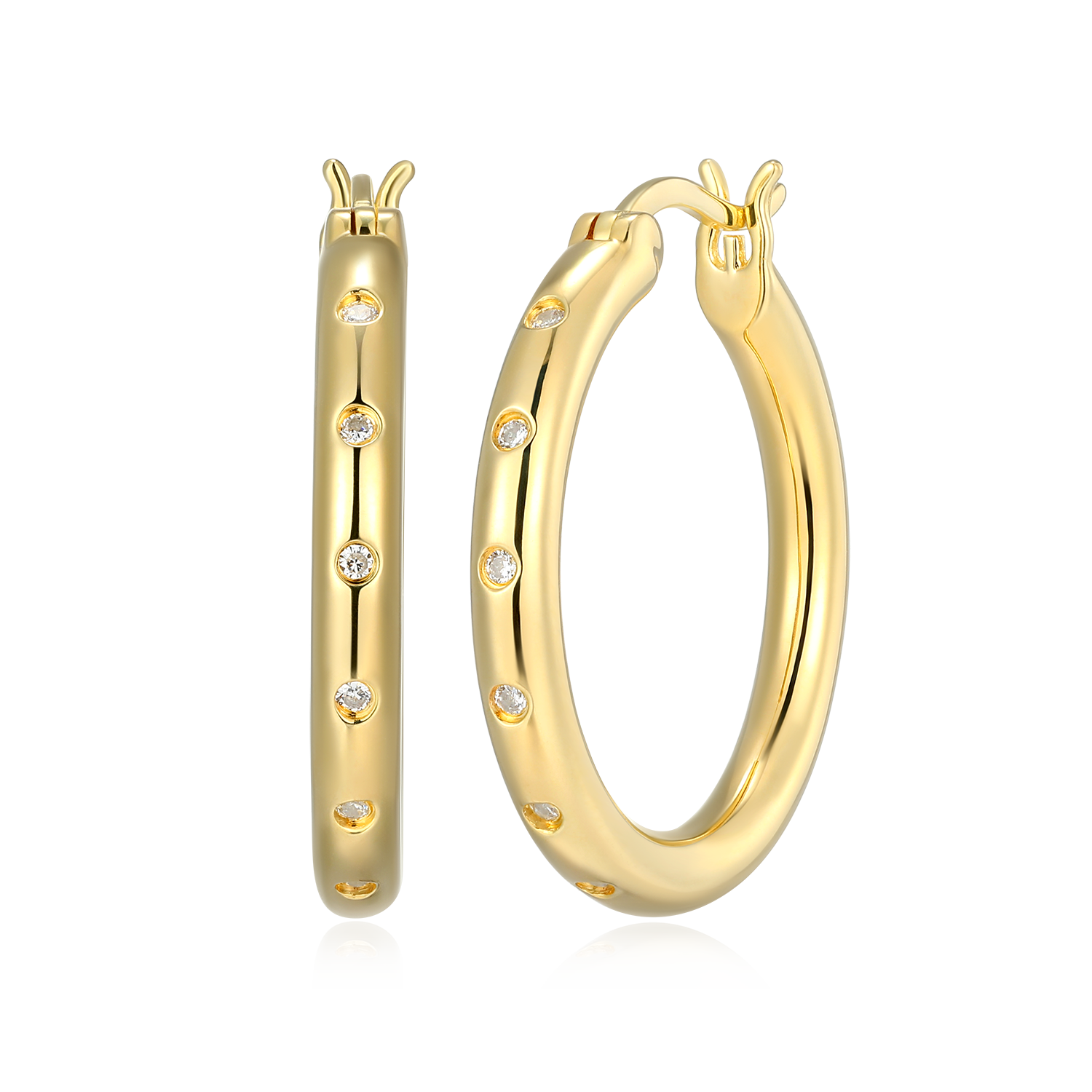BE0196Y - Slim Bezel-Set Lab-Created Diamond Hoop Earrings in 14K Gold-Plated Sterling Silver