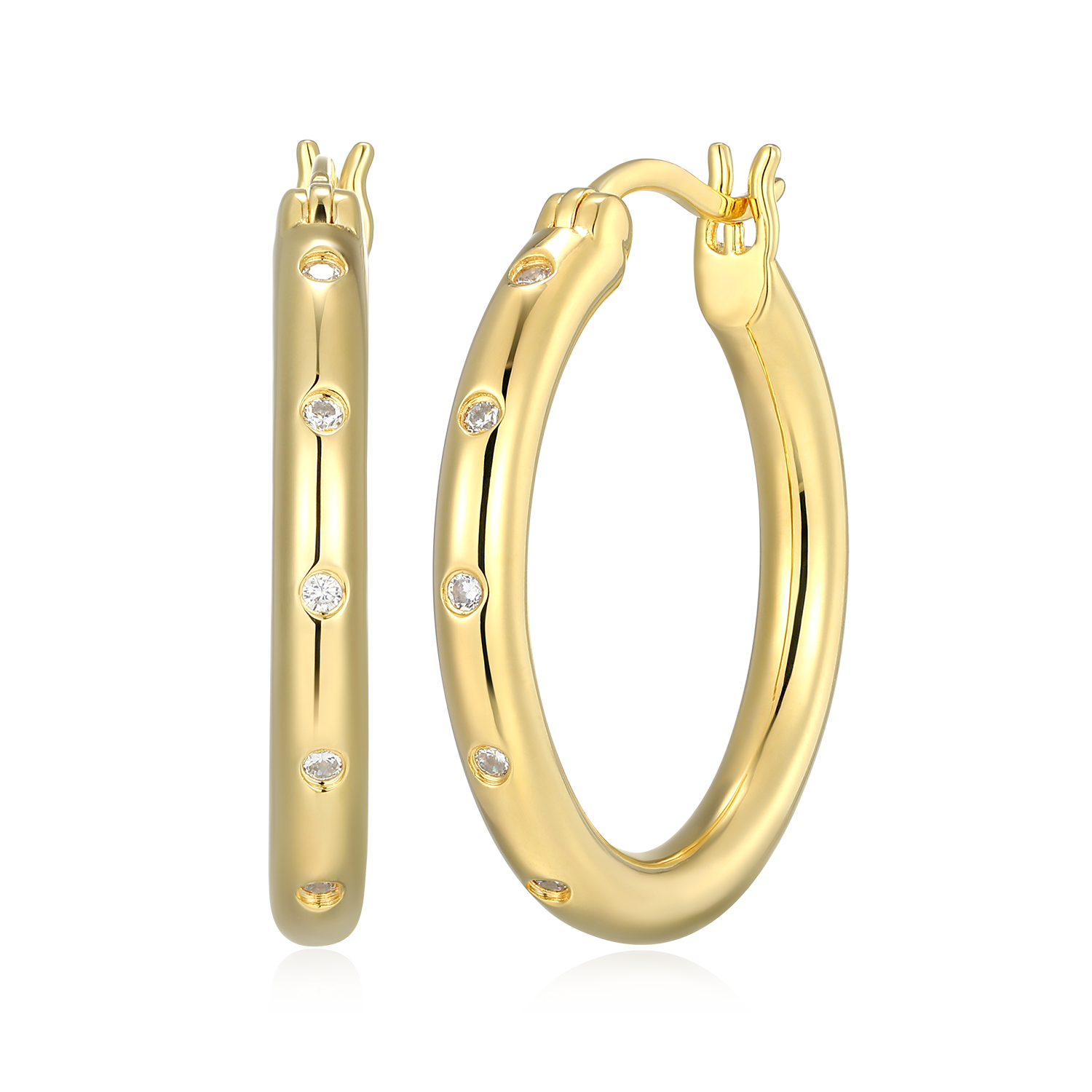 BE0197Y - Bold Bezel-Set Lab-Created Diamond Hoop Earrings in 14K Gold-Plated Sterling Silver
