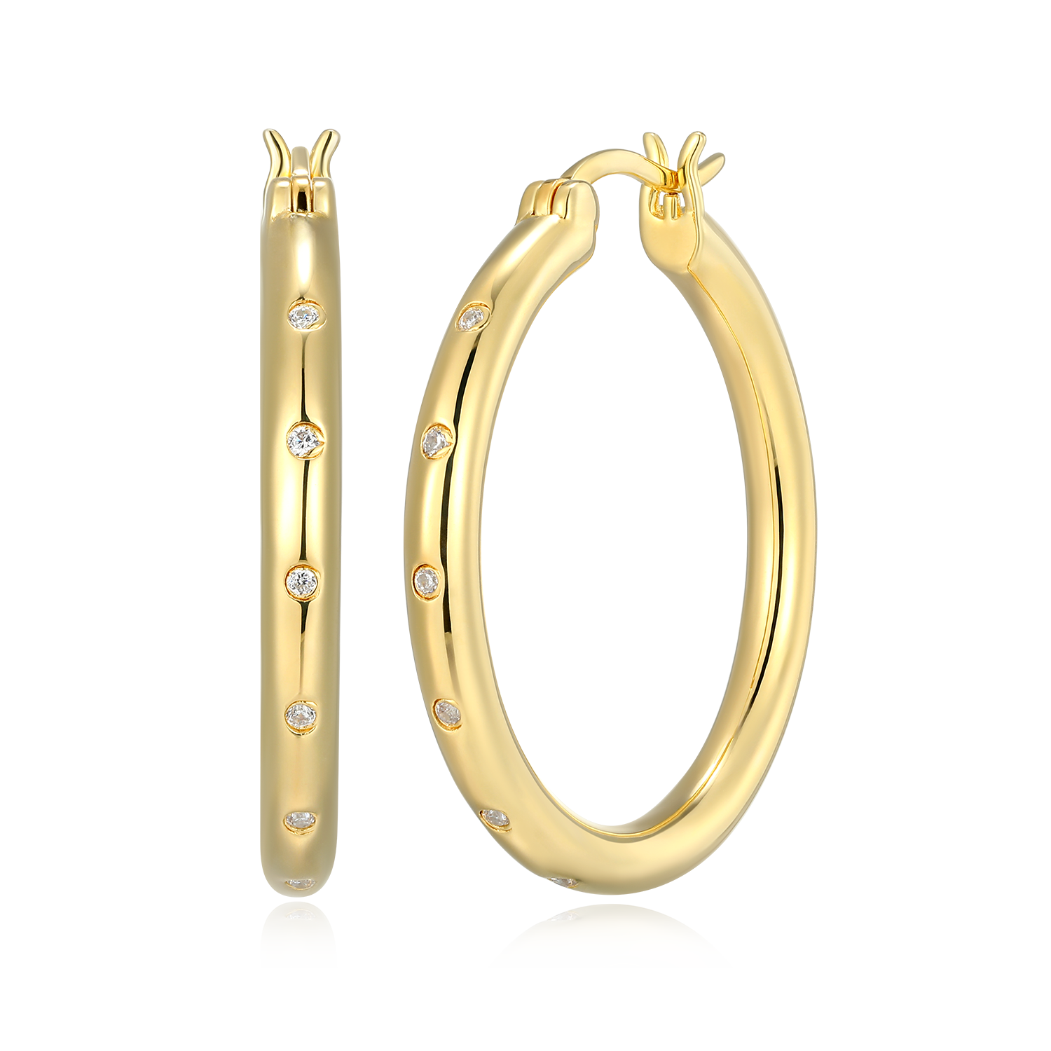 BE0198Y - Classic Bezel-Set Lab-Created Diamond Hoop Earrings in 14K Gold-Plated Sterling Silver