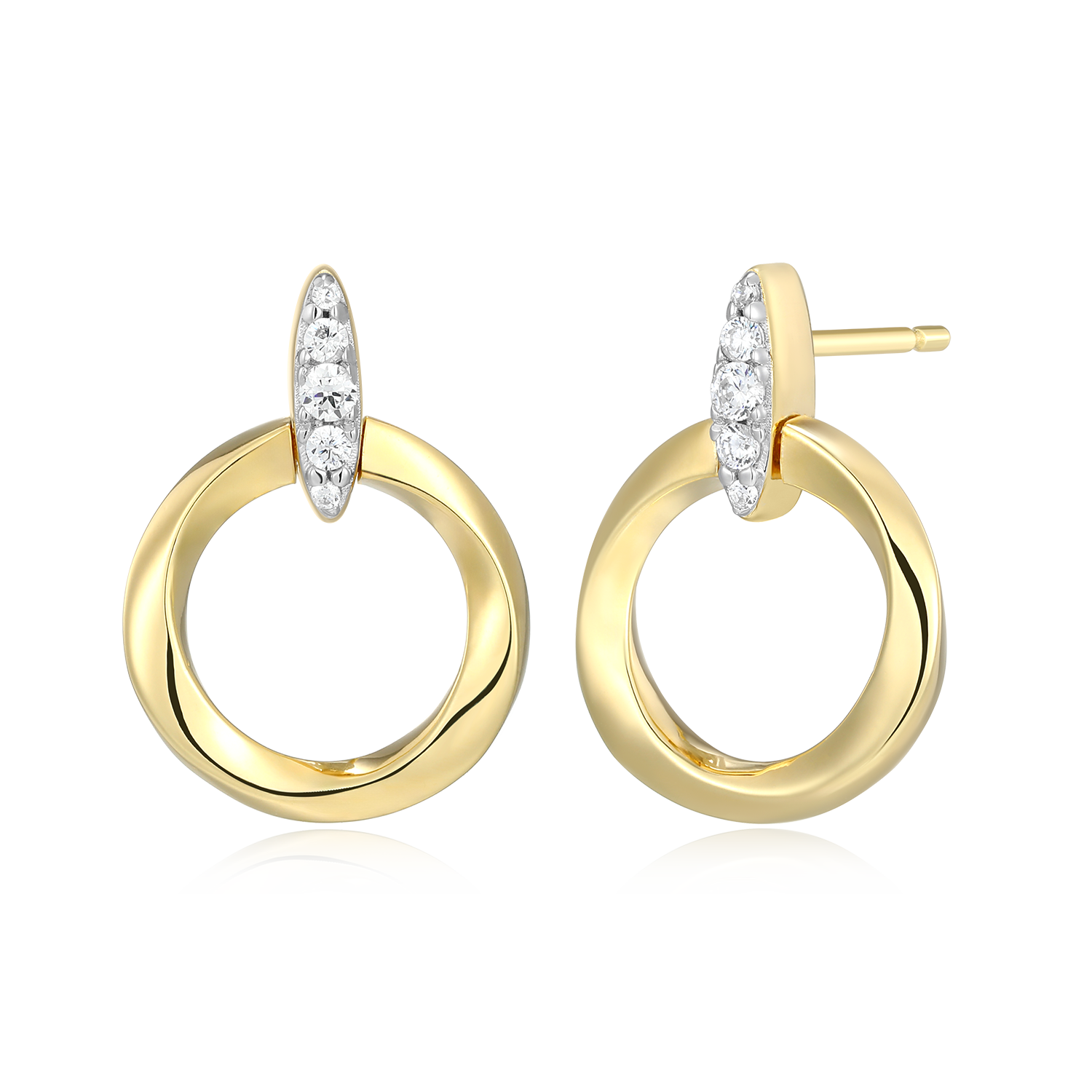 BE0188Y - Knife Edge Circle Link Lab-Created Diamond Stud Earrings in 14K Gold & Rhodium-Plated Sterling Silver