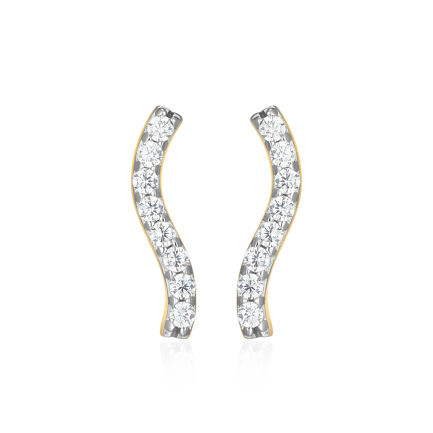 BE0212Y - Wavy Bar Lab-Created Diamond Stud Earrings in 14K Yellow Gold-Plated Sterling Silver