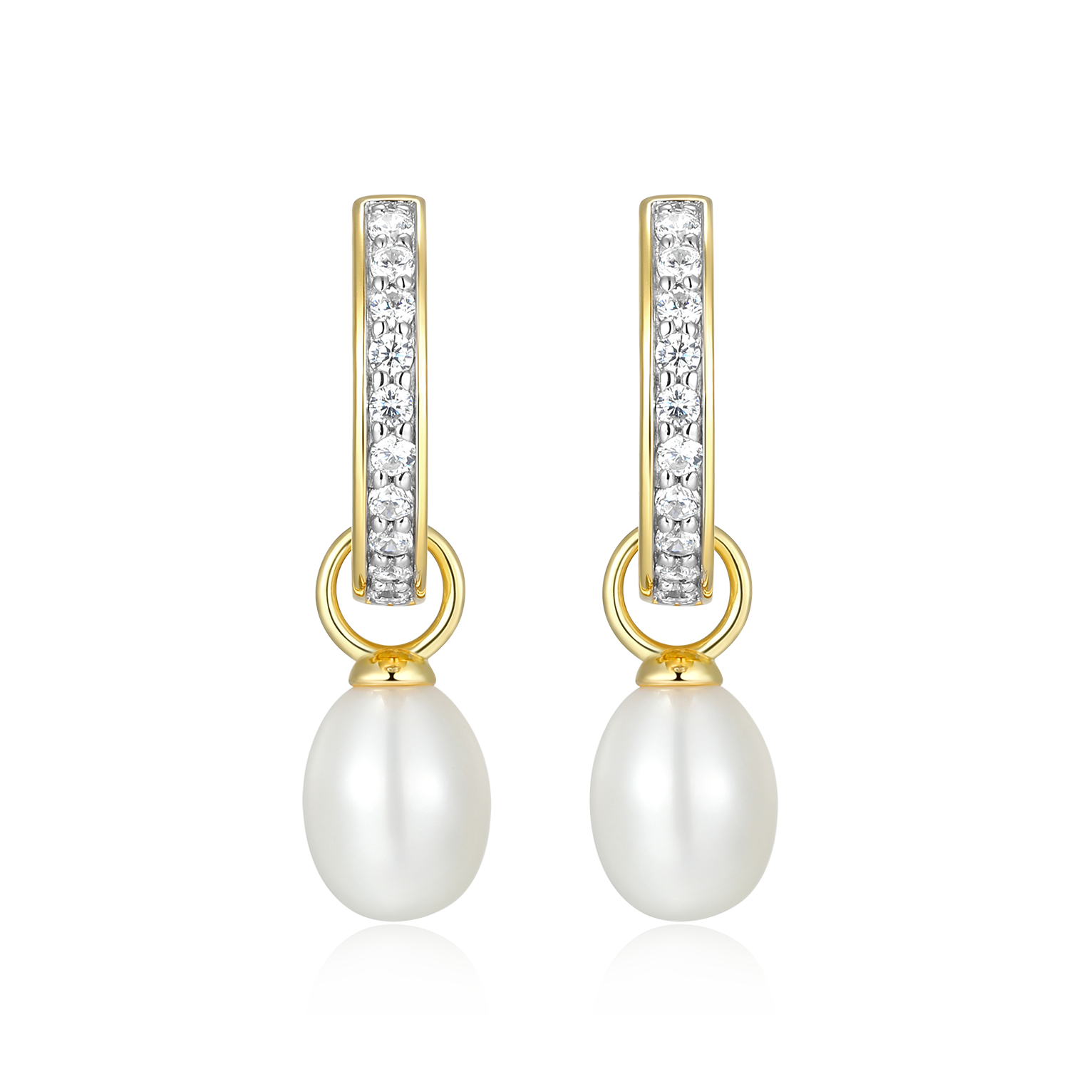 BE0233Y - Freshwater Pearl & Lab-Created Diamond Huggie Earrings in 14K Yellow Gold-Plated Sterling Silver