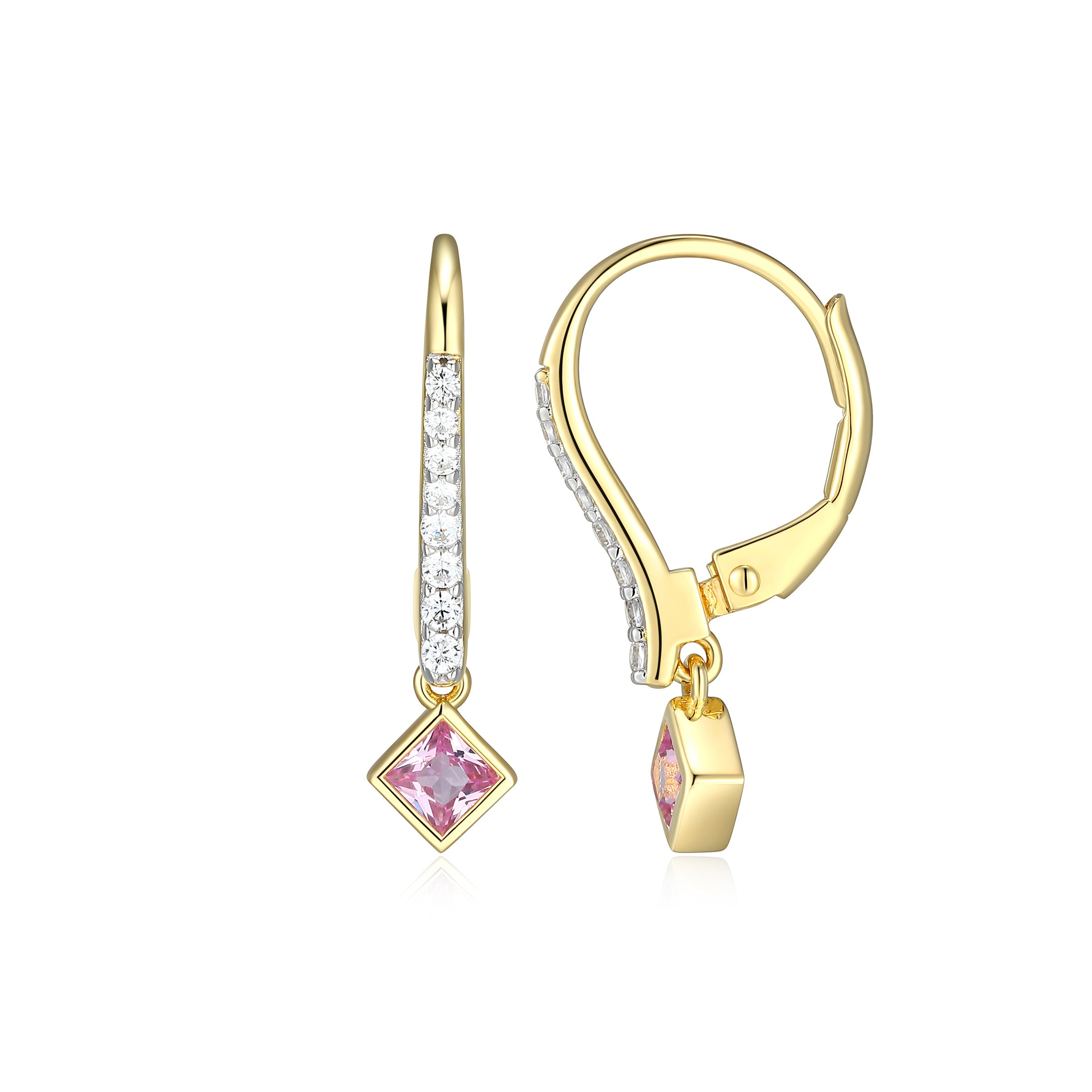 BE0256Y  - Lab-Created Pink Sapphire & Lab-Created Diamond Leverback Earring