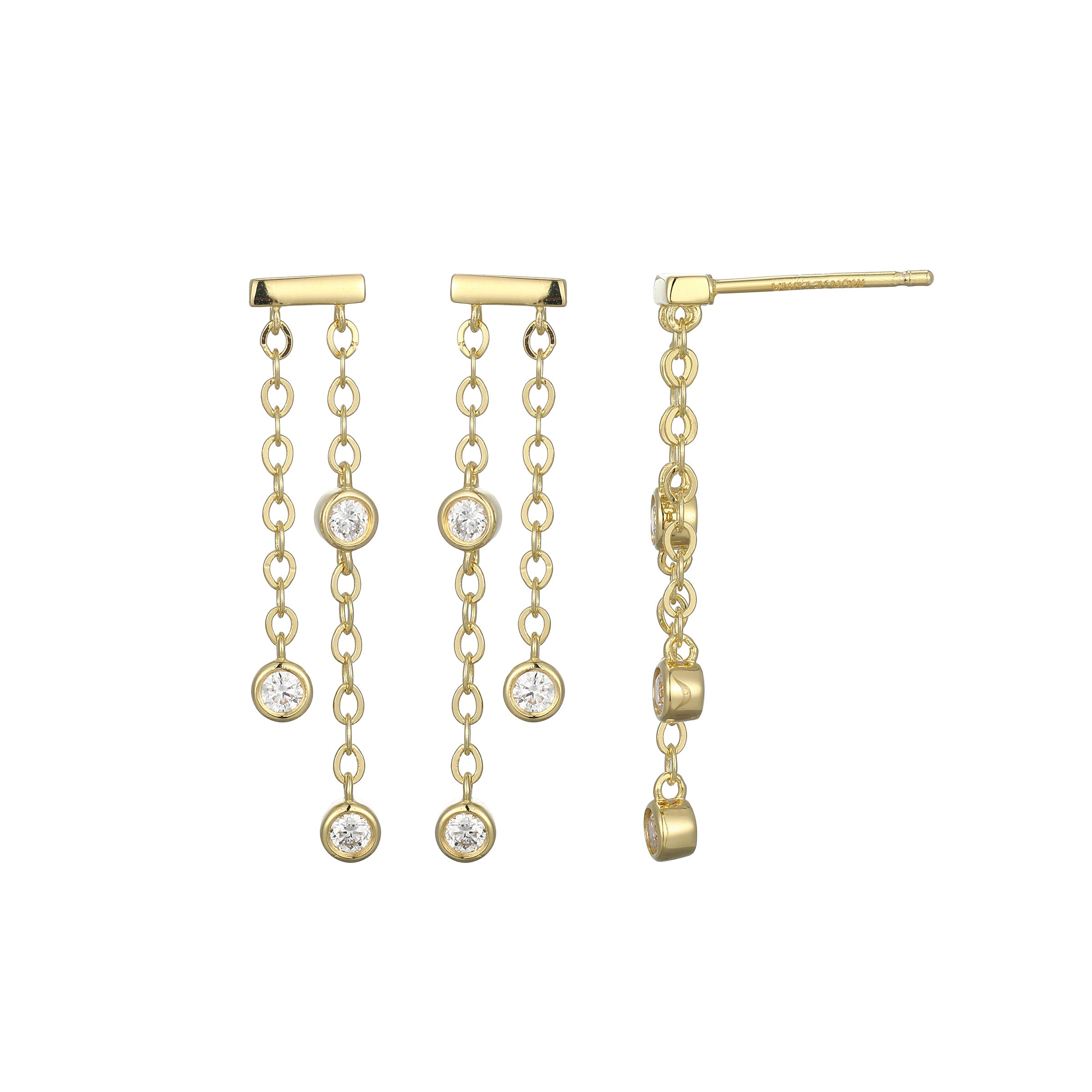 BE0263Y - Bezel-Set Lab-Created Diamond Chain Dangle Earrings