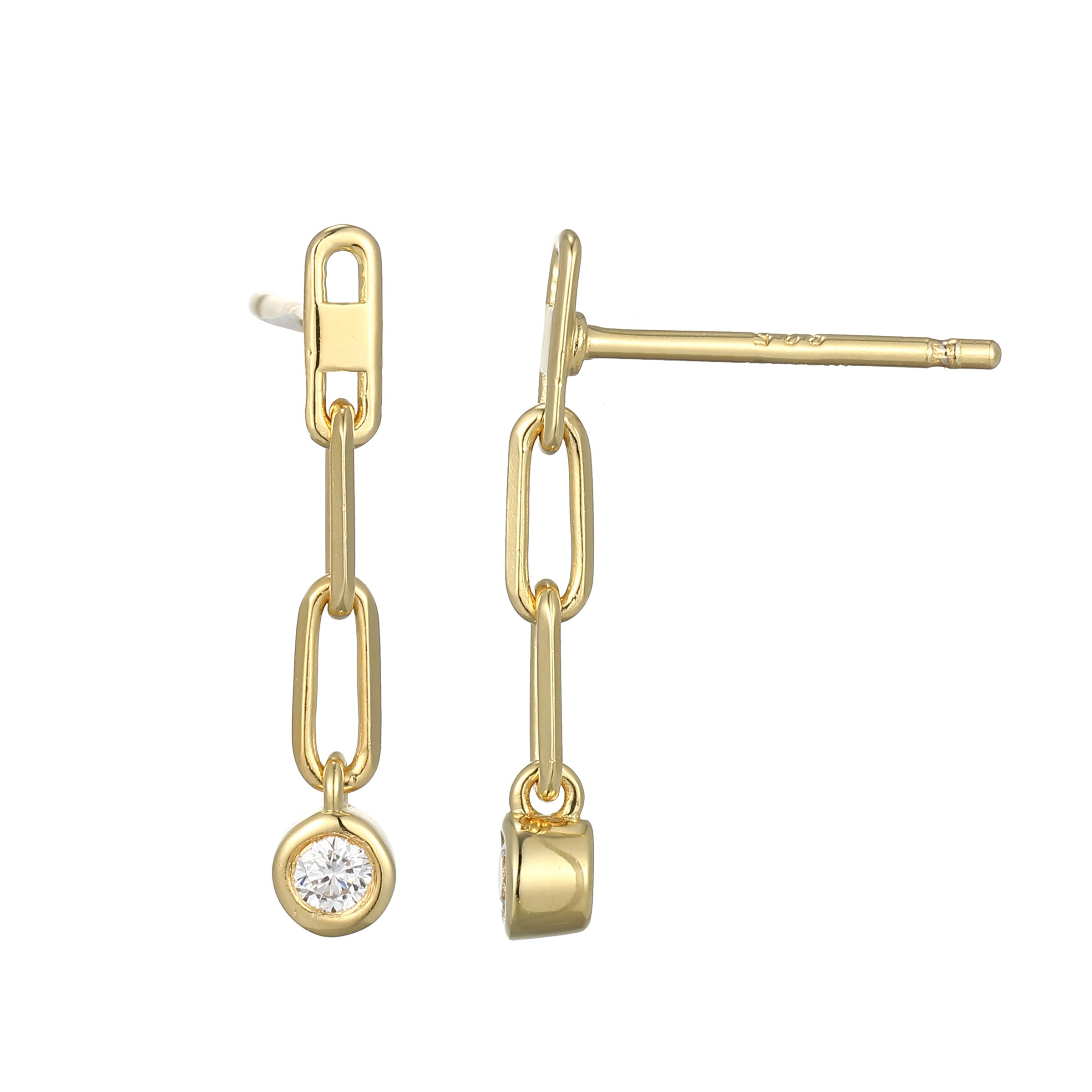 BE0261Y - Paperclip Bezel Set Lab-Created Diamond Drop Earrings