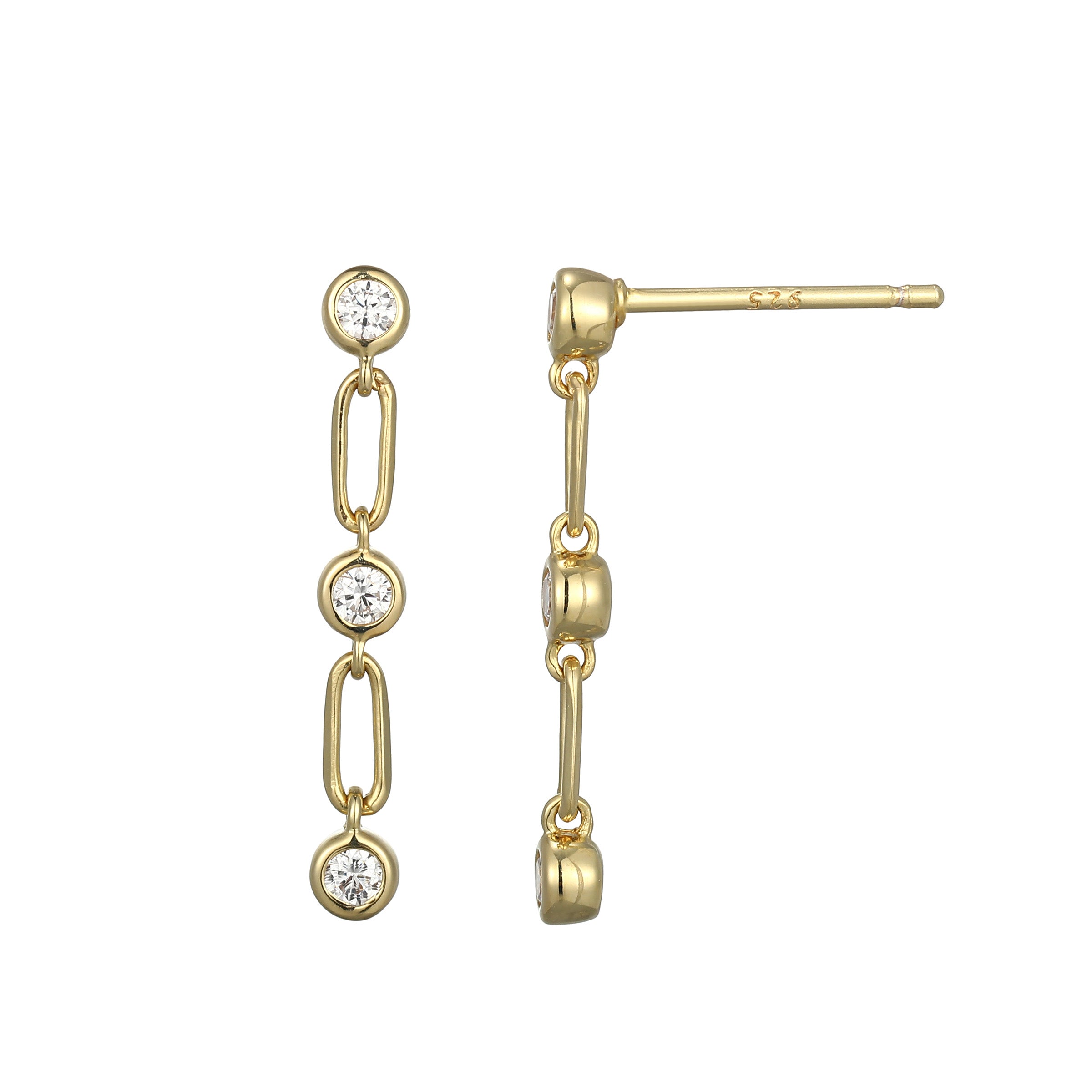 BE0262Y - Trio Bezel-Set Lab-Created Diamond Drop Earrings
