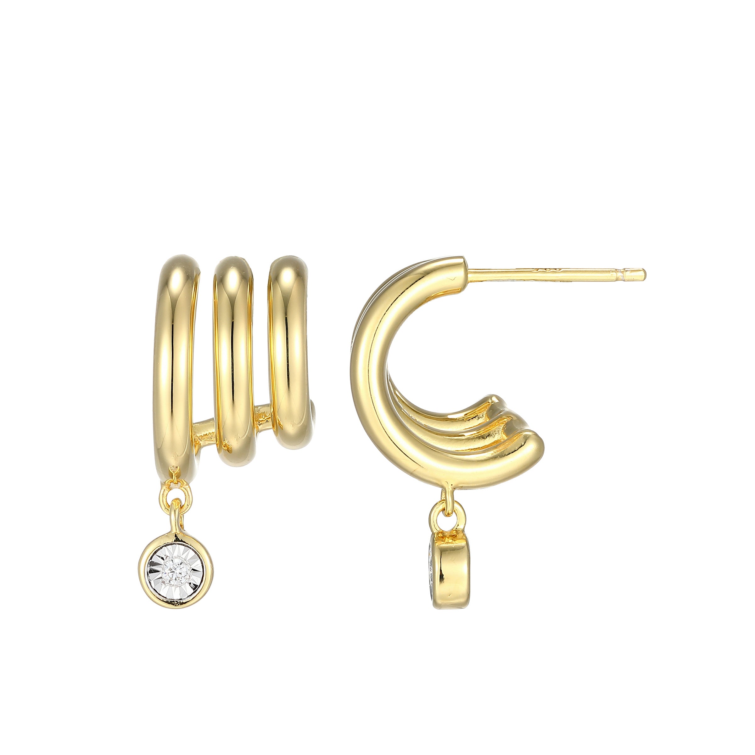 BE0272Y - Chic Triple-Hoop Lab-Created Diamond Huggie Earrings