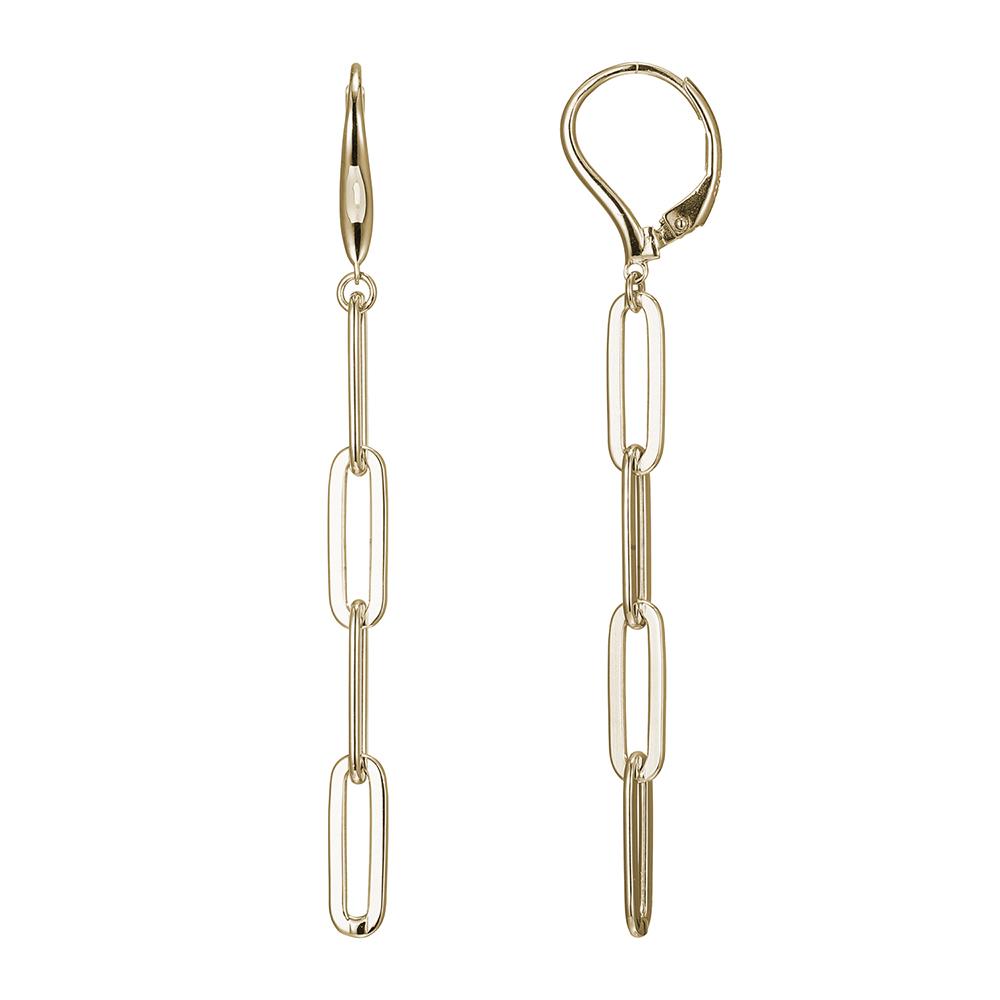 Sterling Silver Earrings Made With Paperclip Chain (5Mm), Lever Back, 18K Yellow Gold Finish