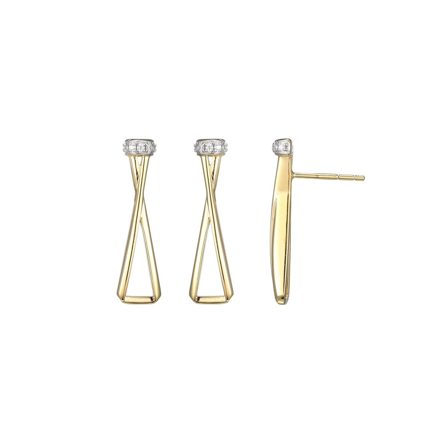 Sterling Silver Triangular Cubic Zirconia Drop Earring Yellow Gold And Rhodium Finish