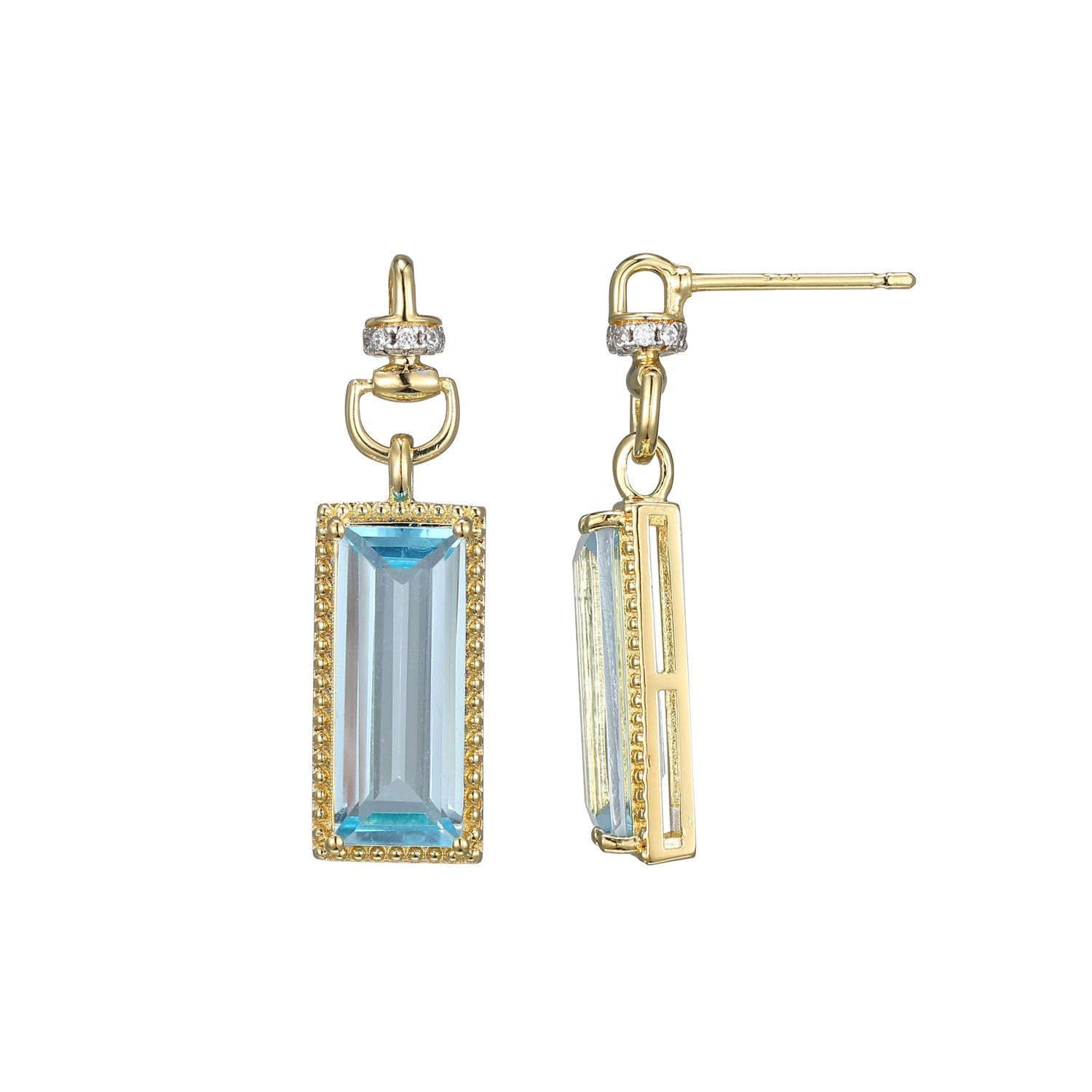 Sterling Silver Skye Genuine Sky Blue Topaz And Cubic Zirconia Post Drop Earring Yellow Gold Finish