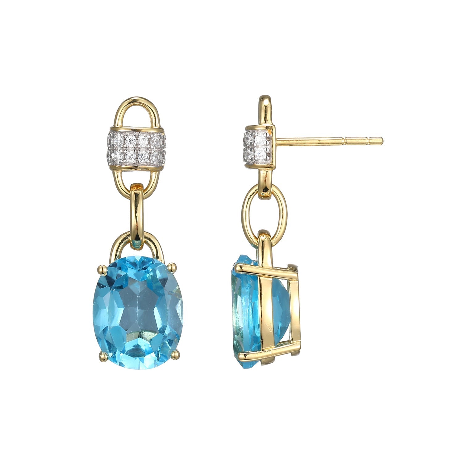 Sterling Silver Skye Genuine London Blue Topaz And Cubic Zirconia Post Drop Earring Yellow Gold Finish