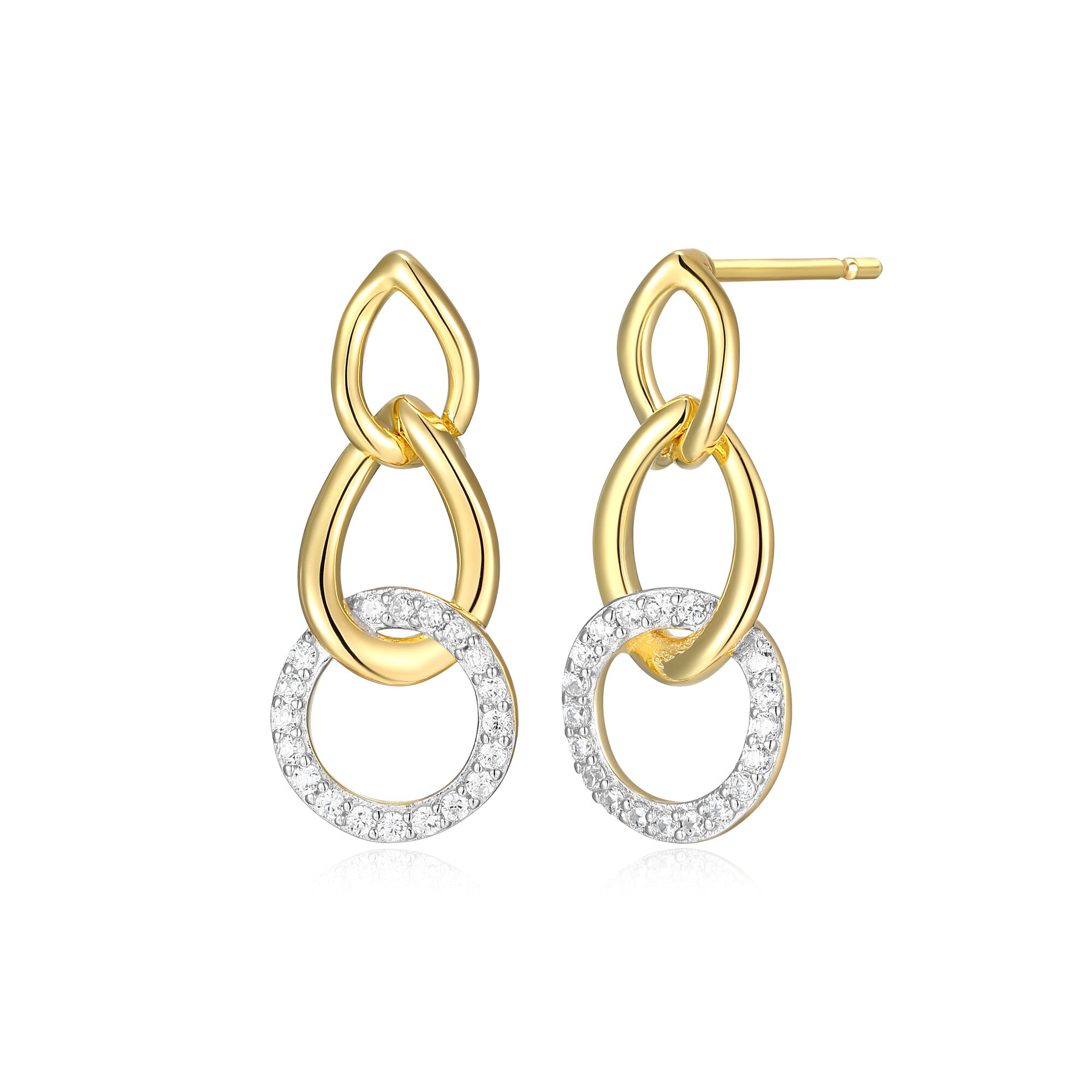Sterling Silver Celeste Oval Link With Cubic Zirconia Drop Earring Rhodium And Yellow Gold Finish