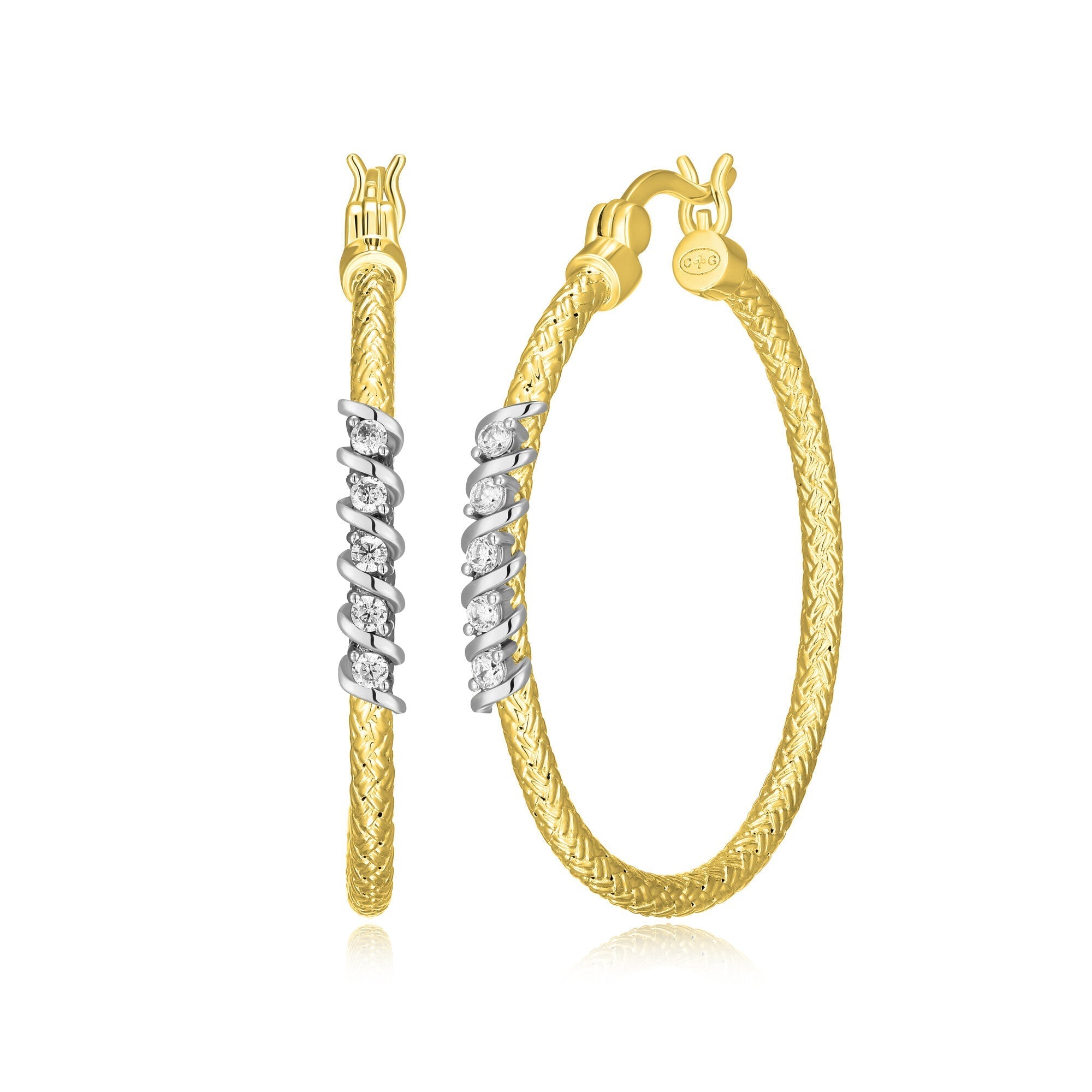Enhance Your Elegance With These Hoop Earrings From Charles Garnier's Flourish Collection. Crafted From Sterling Silver With Rhodium And Yellow Gold Finish, These 35mm Earrings Are Embellished With Cubic Zirconia, Adding A Touch Of Sparkle To Your Look.
