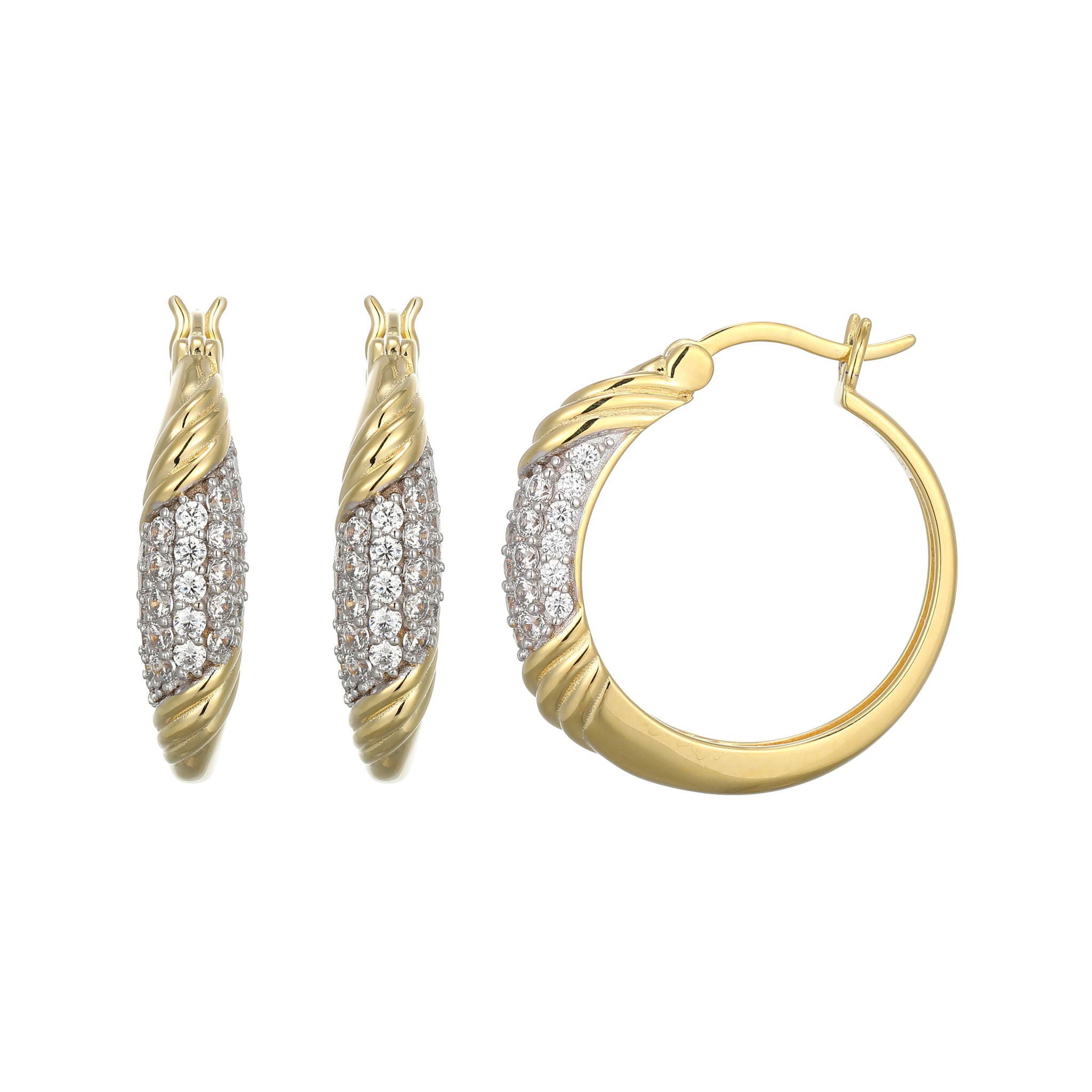 A Modern Take On Vintage Design, These Aurora Earrings Refresh Traditional Hoops. Subtle Swirling Details Embrace Gleaming Cubic Zirconia Accents, Adding Shimmer To The Polished Gold-Finished Hoops.