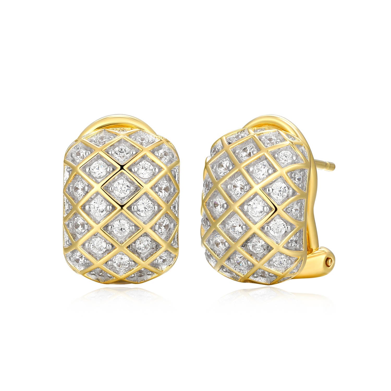 Sterling Silver Charles Garnier "quilted" Rhodium And Yellow Gold Plated Cz Earrings 10x14mm