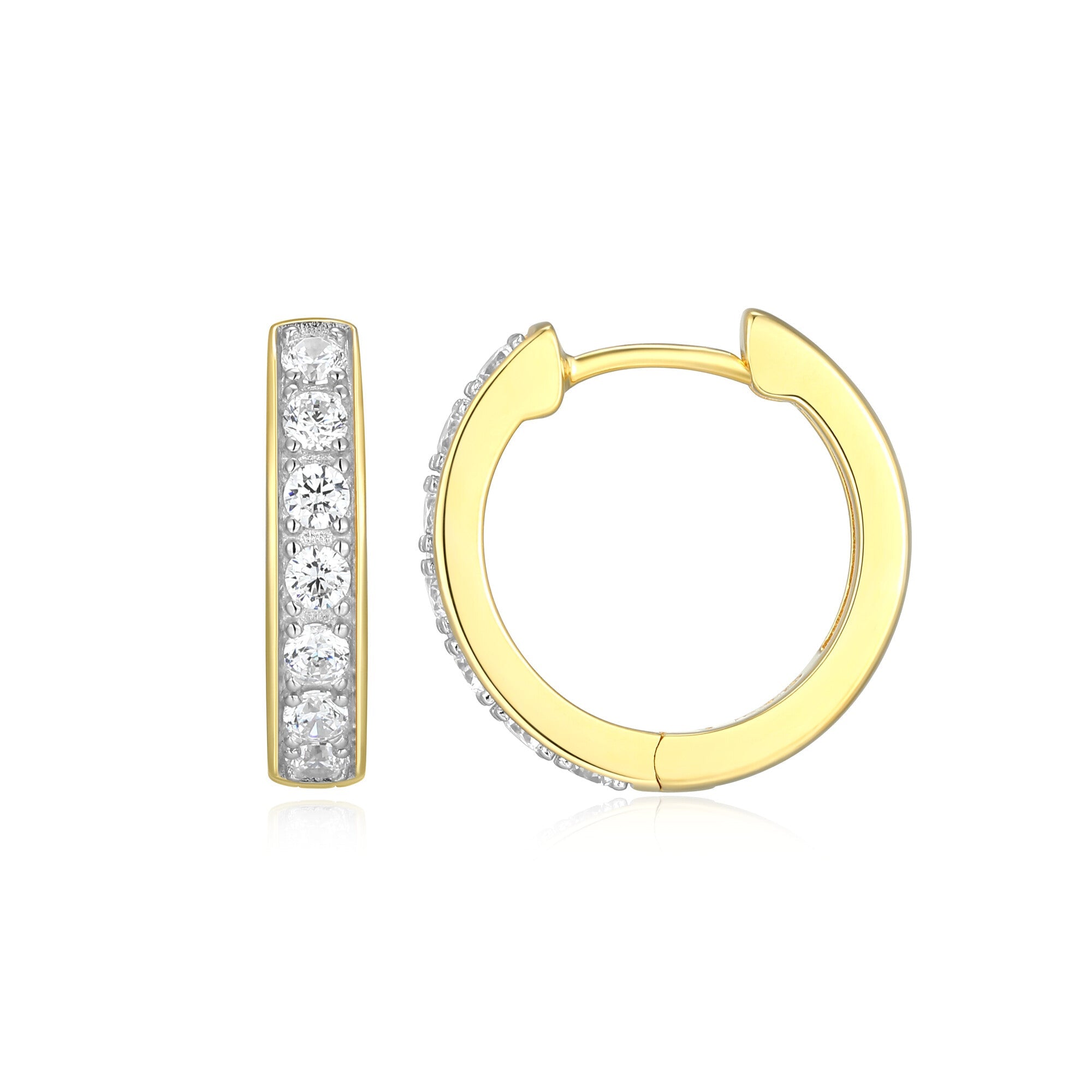 Sterling Silver Yellow Gold And Rhodium Plated Hoop Earrings With White Cz