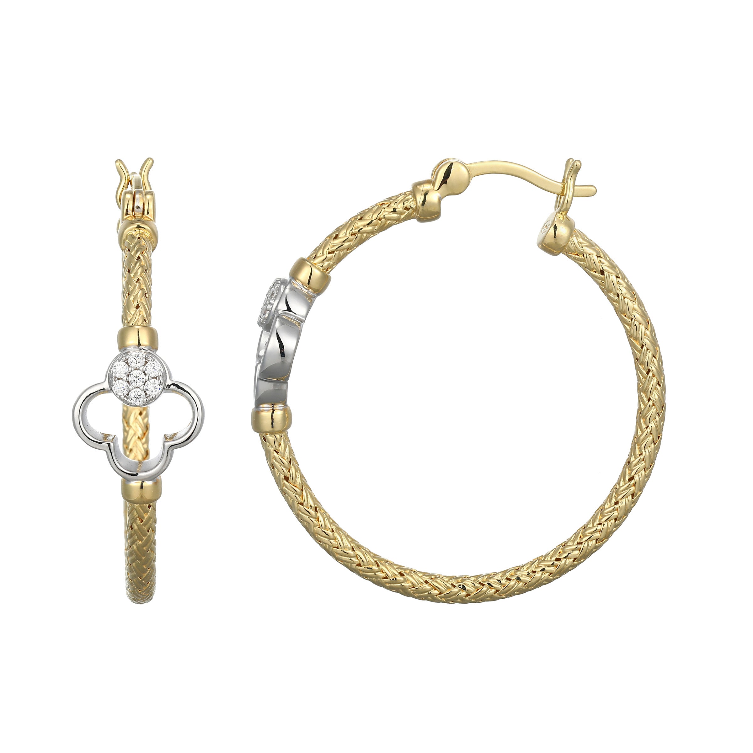 CE0202 - Two-Tone Clover Original Mesh Hoop Earrings