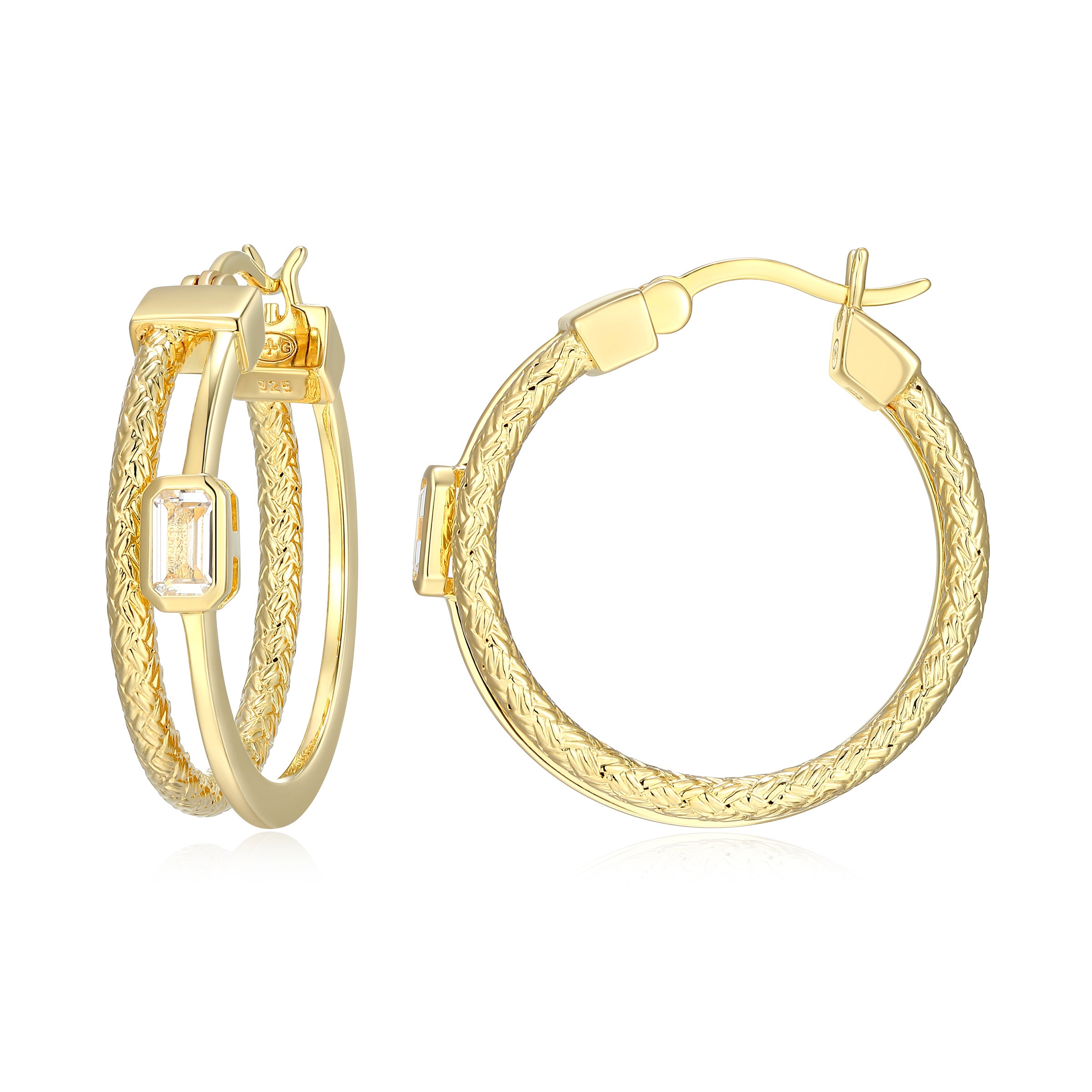 CE0207 - Dual-Band Created White Sapphire Original Mesh Hoop Earrings