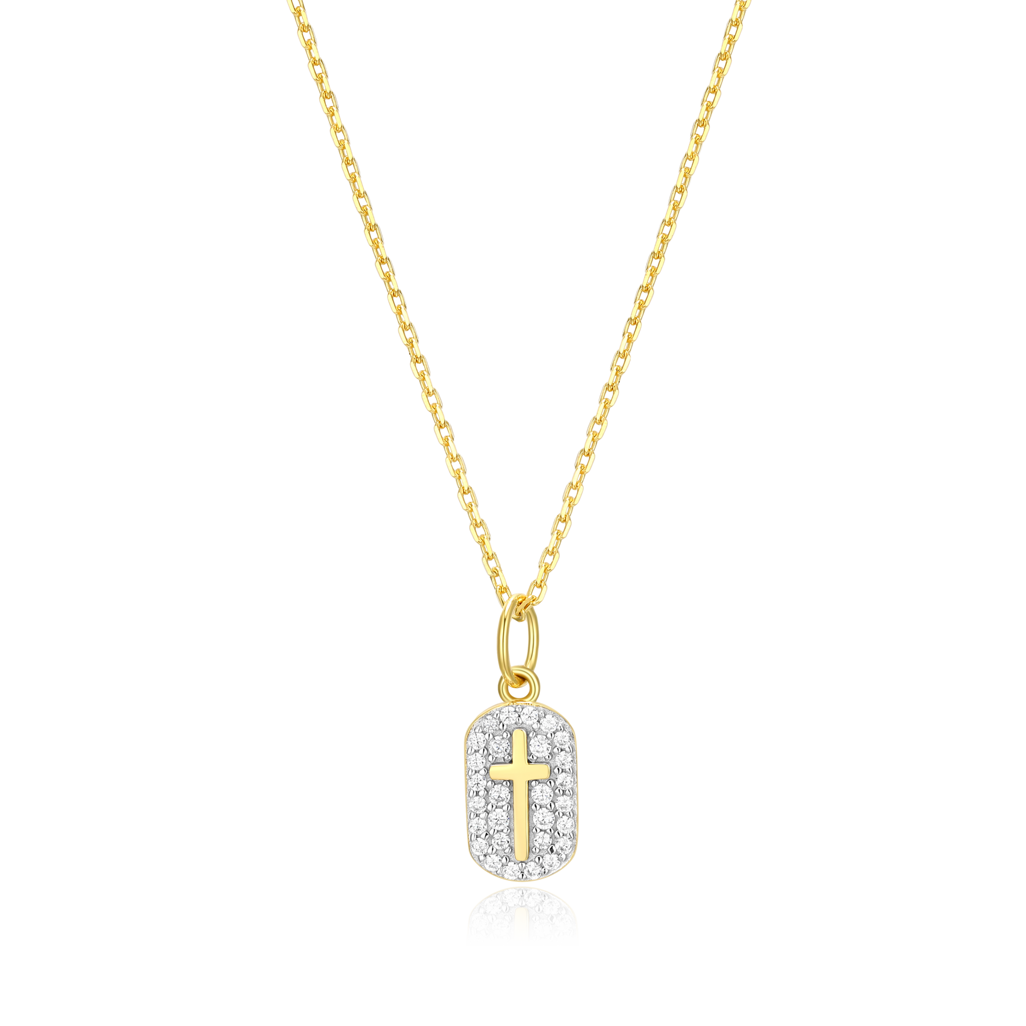 BN0022Y - Cross Tag Pendant Necklace in 14K Yellow Gold-Plated Sterling Silver