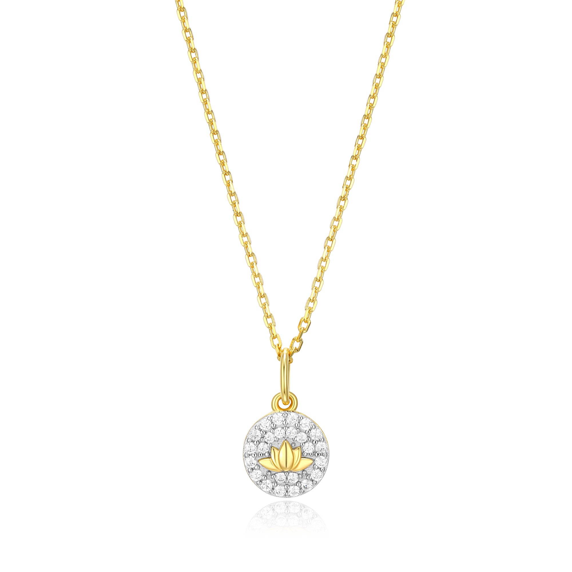 BN0025Y - Lotus Tag Pendant Necklace in 14K Yellow Gold-Plated Sterling Silver