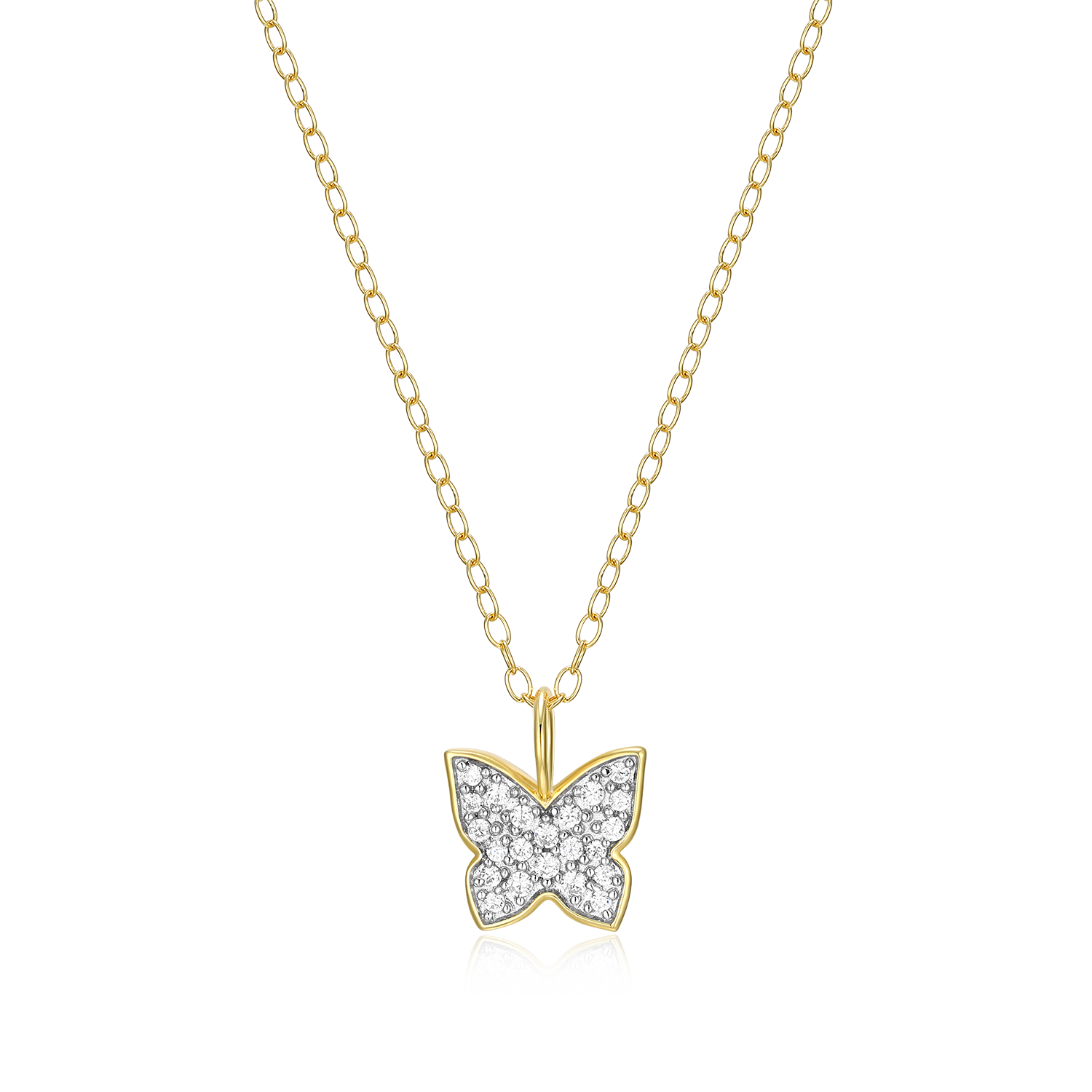 BN0035Y - Pave Butterfly Lab-Created Diamond Pendant Necklace in 14K Gold & Rhodium-Plated Sterling Silver